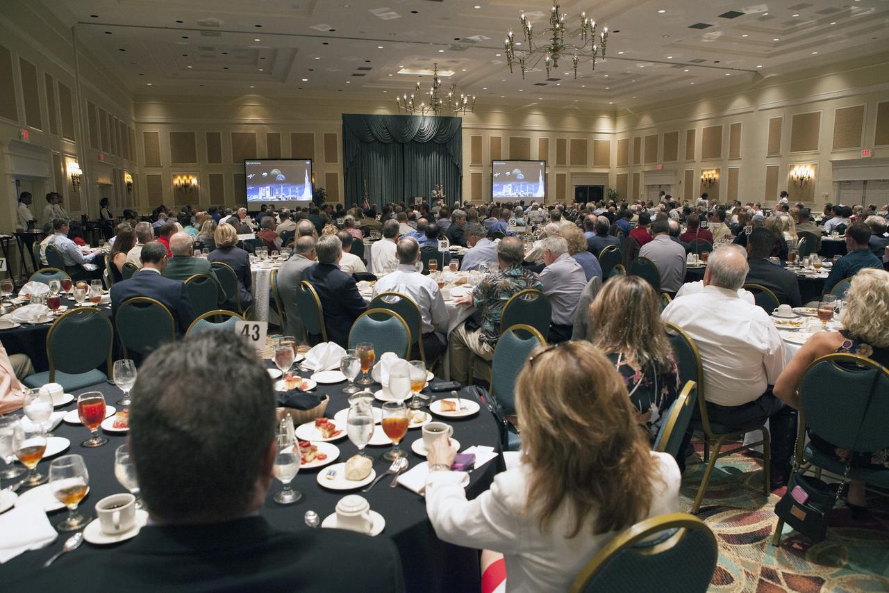 CAPE CANAVERAL, Fla. – Kennedy Space Center Director Bob Cabana speaks to National Space Club-Florida Chapter, or NSCFC, members and guests at the Radisson Resort at the Port in Cape Canaveral, Florida. Cabana's presentation included an overview of the new strategic plan and efforts to transform the center into a multi-user spaceport of the future.    The NSCFC is a non-profit organization composed of representatives from the space industry, government, educational institutions, and private individuals who share a commitment to increasing public awareness of America's aerospace programs. Photo credit: Dimitri Gerondidakis