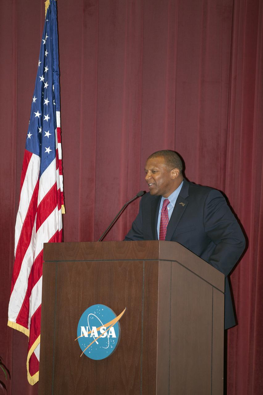 CAPE CANAVERAL, Fla. -- Kelvin Manning, associate director of NASA's Kennedy Space Center in Florida, makes the opening remarks at the center's annual hurricane awareness briefing.    The briefing, held at the start of the 2014 hurricane season, is attended by the center's emergency hurricane coordinators and other interested employees in the KSC Training Auditorium. The briefing also is broadcast to the workforce.  For more information, visit http://www.patrick.af.mil/weather.  Photo credit: NASA/Kim Shiflett