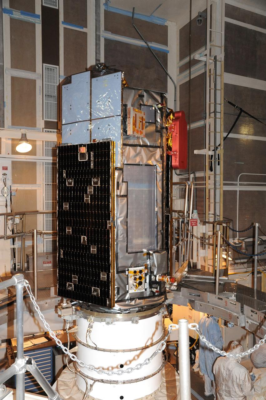 VANDENBERG AIR FORCE BASE, Calif. – NASA's Orbiting Carbon Observatory-2, or OCO-2, satellite sits atop a United Launch Alliance Delta II rocket prior to encapsulation in its payload fairing at Space Launch Complex 2 at Vandenberg Air Force Base in California. Launch is scheduled for 2:56 a.m. PDT 5:56 a.m. EDT on July 1.    OCO-2 is NASA’s first mission dedicated to studying atmospheric carbon dioxide, the leading human-produced greenhouse gas driving changes in Earth’s climate. OCO-2 will provide a new tool for understanding the human and natural sources of carbon dioxide emissions and the natural "sinks" that absorb carbon dioxide and help control its buildup. The observatory will measure the global geographic distribution of these sources and sinks and study their changes over time. To learn more about OCO-2, visit http://oco.jpl.nasa.gov Photo credit: NASA/Mark Mackley