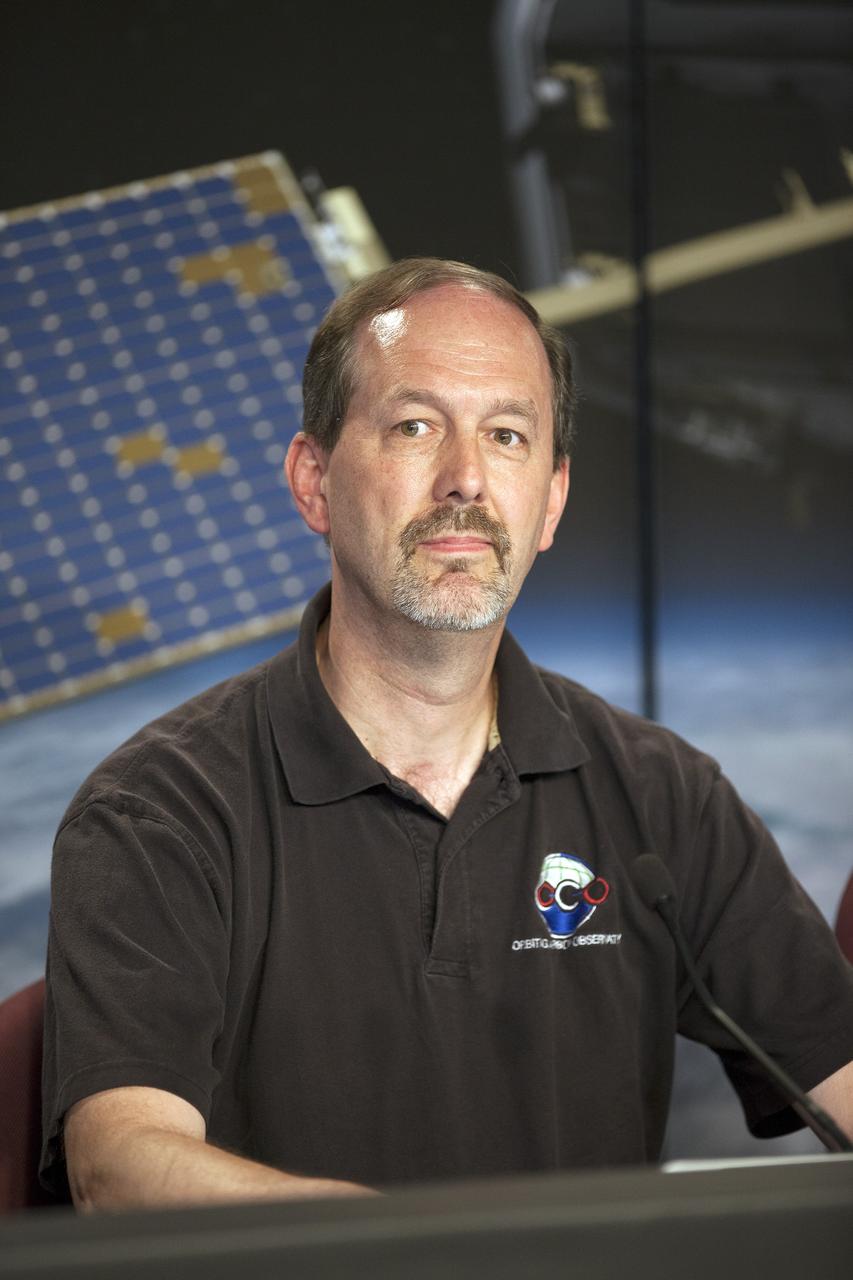 VANDENBERG AIR FORCE BASE, Calif. – Ken Jucks, Orbiting Carbon Observatory-2 project executive at NASA Headquarters, participates in a mission science briefing at Vandenberg Air Force Base in California prior to the launch of the observatory, or OCO-2.    Launch aboard a United Launch Alliance Delta II rocket from Space Launch Complex 2 is scheduled for 5:56 a.m. EDT on July 1.  OCO-2 is NASA’s first mission dedicated to studying atmospheric carbon dioxide, the leading human-produced greenhouse gas driving changes in Earth’s climate. OCO-2 will provide a new tool for understanding the human and natural sources of carbon dioxide emissions and the natural "sinks" that absorb carbon dioxide and help control its buildup. The observatory will measure the global geographic distribution of these sources and sinks and study their changes over time. To learn more about OCO-2, visit http://www.nasa.gov/oco2.  Photo credit: NASA/Kim Shiflett