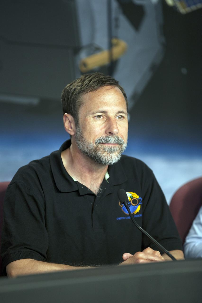 VANDENBERG AIR FORCE BASE, Calif. – David Crisp, Orbiting Carbon Observatory-2 science team leader at NASA's Jet Propulsion Laboratory, participates in a mission science briefing at Vandenberg Air Force Base in California prior to the launch of the observatory, or OCO-2.    Launch aboard a United Launch Alliance Delta II rocket from Space Launch Complex 2 is scheduled for 5:56 a.m. EDT on July 1.  OCO-2 is NASA’s first mission dedicated to studying atmospheric carbon dioxide, the leading human-produced greenhouse gas driving changes in Earth’s climate. OCO-2 will provide a new tool for understanding the human and natural sources of carbon dioxide emissions and the natural "sinks" that absorb carbon dioxide and help control its buildup. The observatory will measure the global geographic distribution of these sources and sinks and study their changes over time. To learn more about OCO-2, visit http://www.nasa.gov/oco2.  Photo credit: NASA/Kim Shiflett