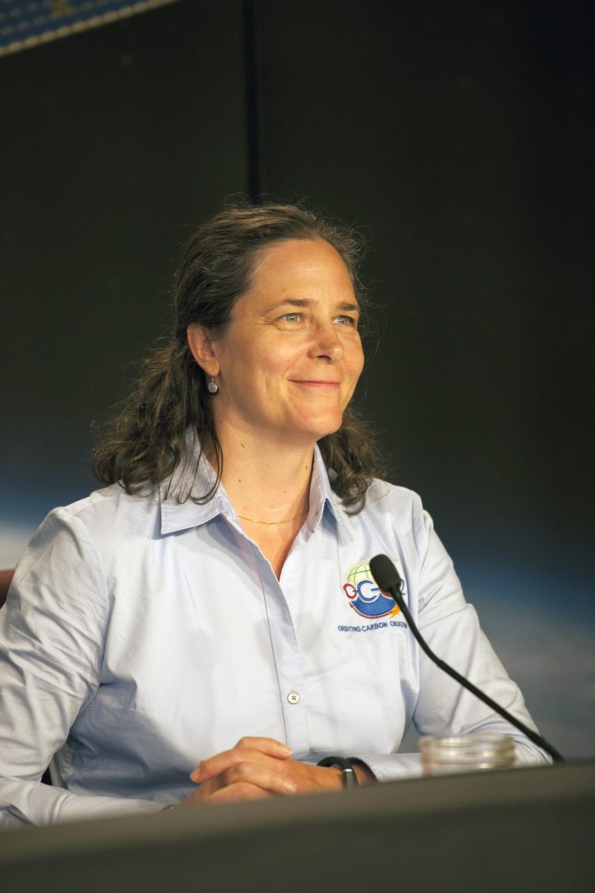 VANDENBERG AIR FORCE BASE, Calif. – Annmarie Eldering, Orbiting Carbon Observatory-2 deputy project scientist at NASA's Jet Propulsion Laboratory, participates in a mission science briefing at Vandenberg Air Force Base in California prior to the launch of the observatory, or OCO-2.    Launch aboard a United Launch Alliance Delta II rocket from Space Launch Complex 2 is scheduled for 5:56 a.m. EDT on July 1.  OCO-2 is NASA’s first mission dedicated to studying atmospheric carbon dioxide, the leading human-produced greenhouse gas driving changes in Earth’s climate. OCO-2 will provide a new tool for understanding the human and natural sources of carbon dioxide emissions and the natural "sinks" that absorb carbon dioxide and help control its buildup. The observatory will measure the global geographic distribution of these sources and sinks and study their changes over time. To learn more about OCO-2, visit http://www.nasa.gov/oco2.  Photo credit: NASA/Kim Shiflett