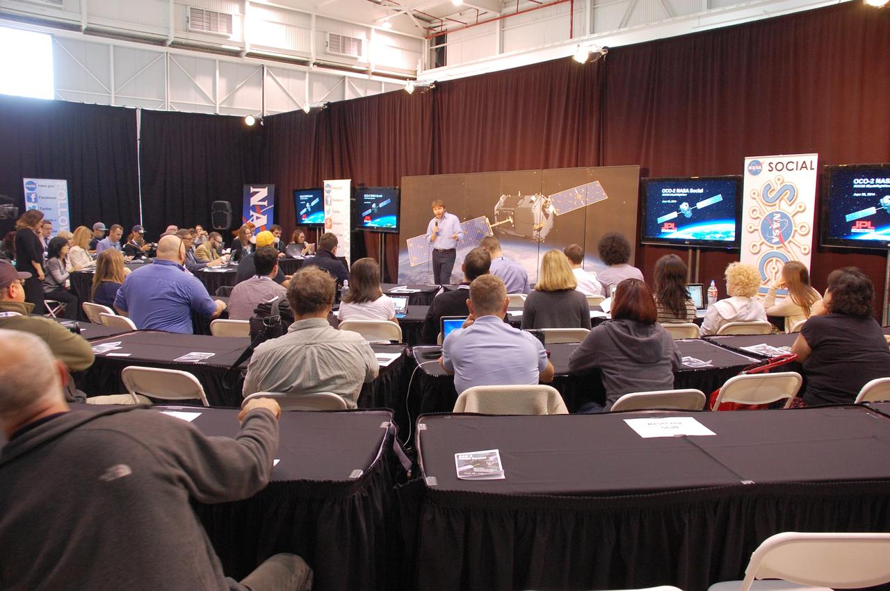 VANDENBERG AIR FORCE BASE, Calif. – Representatives of social media outlets are welcomed to Vandenberg Air Force Base in California for the launch of NASA's Orbiting Carbon Observatory-2, or OCO-2, by John Yembrick, NASA's social media manager.    Launch of OCO-2 aboard a United Launch Alliance Delta II rocket from Space Launch Complex 2 is scheduled for 5:56 a.m. EDT on July 1. The social media users selected to attend the two-day event on June 30 and July 1 are given the same access as news media in an effort to align their experience with those of traditional media.  OCO-2 is NASA’s first mission dedicated to studying atmospheric carbon dioxide, the leading human-produced greenhouse gas driving changes in Earth’s climate. OCO-2 will provide a new tool for understanding the human and natural sources of carbon dioxide emissions and the natural "sinks" that absorb carbon dioxide and help control its buildup. The observatory will measure the global geographic distribution of these sources and sinks and study their changes over time. To learn more about OCO-2, visit http://www.nasa.gov/oco2.  Photo credit: NASA/Ben Smegelsky