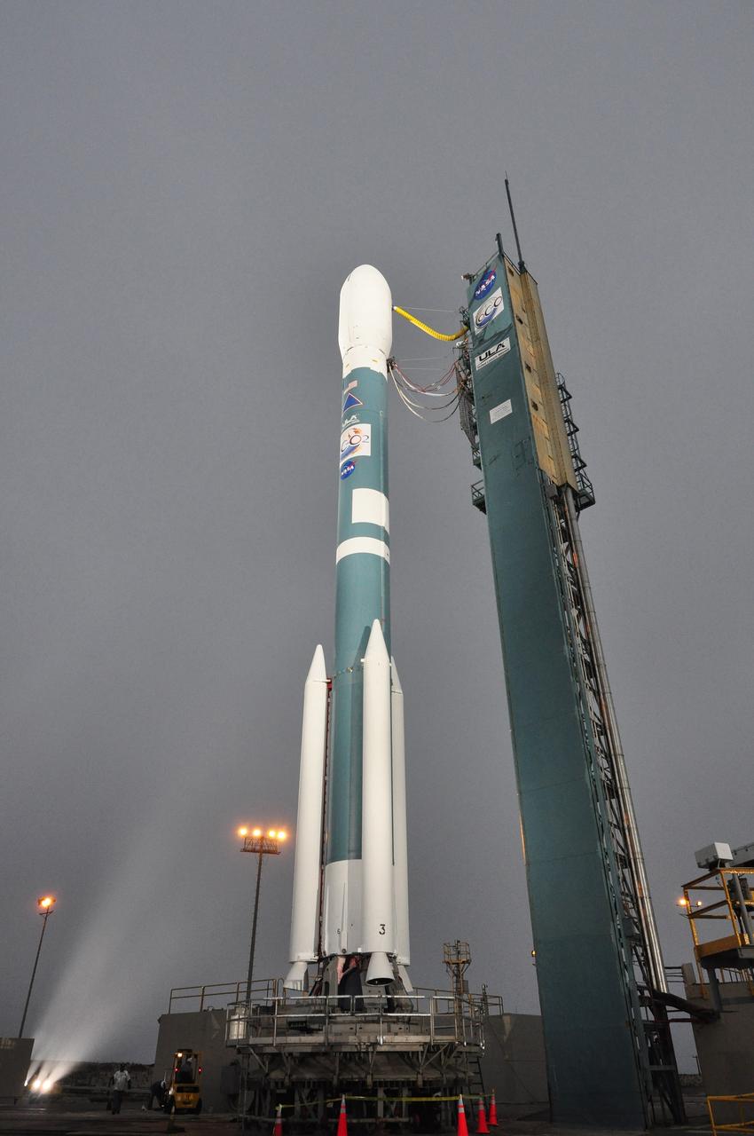 VANDENBERG AIR FORCE BASE, Calif. – Final preparations are underway for the launch of NASA's Orbiting Carbon Observatory-2, or OCO-2, aboard a United Launch Alliance Delta II rocket, following rollback of the mobile service tower on Space Launch Complex 2 on Vandenberg Air Force Base in California.    Launch is scheduled for 5:56 a.m. EDT on July 1. OCO-2 is NASA’s first mission dedicated to studying atmospheric carbon dioxide, the leading human-produced greenhouse gas driving changes in Earth’s climate. OCO-2 will provide a new tool for understanding the human and natural sources of carbon dioxide emissions and the natural "sinks" that absorb carbon dioxide and help control its buildup. The observatory will measure the global geographic distribution of these sources and sinks and study their changes over time. To learn more about OCO-2, visit http://www.nasa.gov/oco2.  Photo credit: NASA/Randy Beaudoin