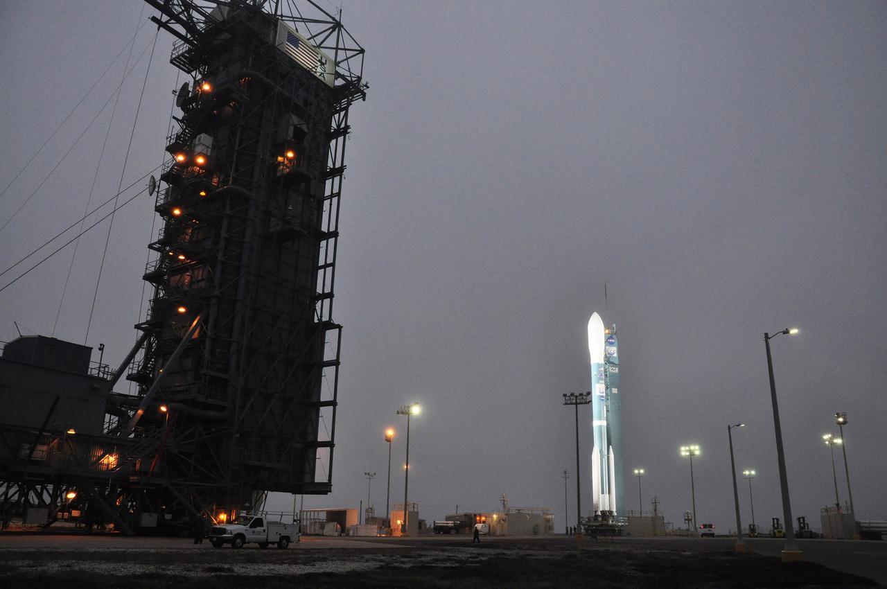 VANDENBERG AIR FORCE BASE, Calif. – Space Launch Complex 2 at Vandenberg Air Force Base in California is illuminated following the rollback of the mobile service tower, preparing the way for launch of NASA's Orbiting Carbon Observatory-2, or OCO-2, aboard a United Launch Alliance Delta II rocket.    Launch is scheduled for 5:56 a.m. EDT on July 1. OCO-2 is NASA’s first mission dedicated to studying atmospheric carbon dioxide, the leading human-produced greenhouse gas driving changes in Earth’s climate. OCO-2 will provide a new tool for understanding the human and natural sources of carbon dioxide emissions and the natural "sinks" that absorb carbon dioxide and help control its buildup. The observatory will measure the global geographic distribution of these sources and sinks and study their changes over time. To learn more about OCO-2, visit http://www.nasa.gov/oco2.  Photo credit: NASA/Randy Beaudoin