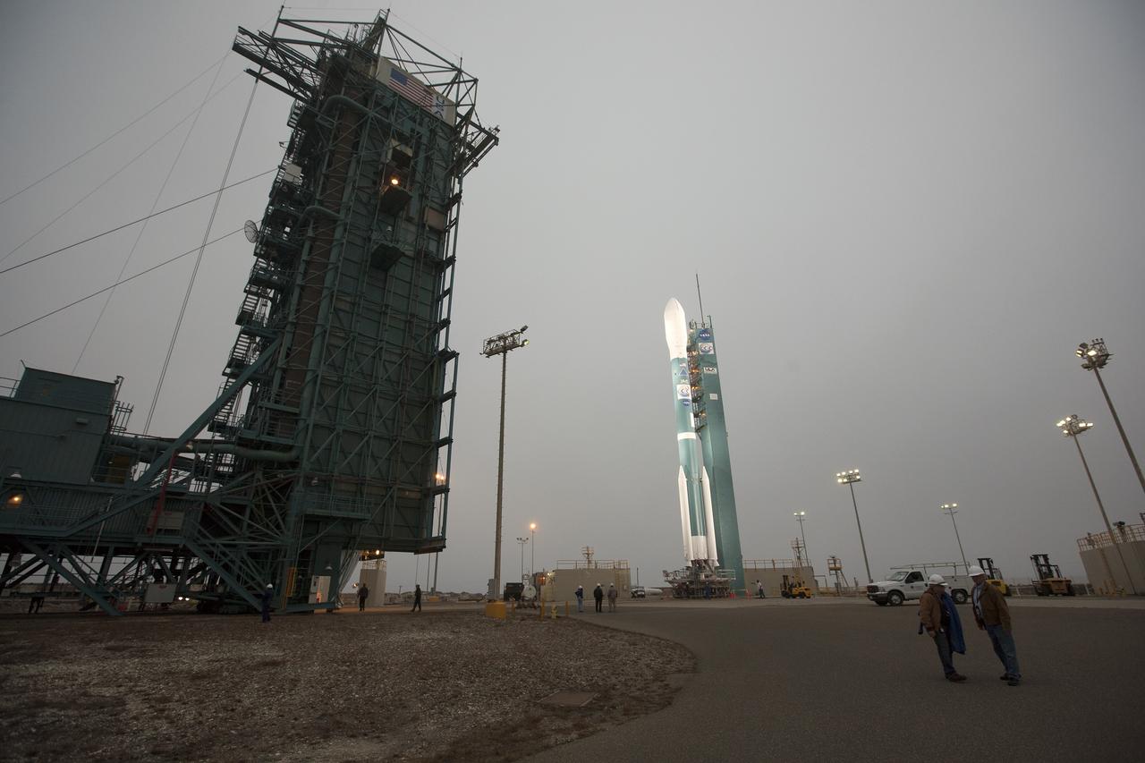VANDENBERG AIR FORCE BASE, Calif. – Final preparations are underway for the launch of NASA's Orbiting Carbon Observatory-2, or OCO-2, aboard a United Launch Alliance Delta II rocket, following rollback of the mobile service tower on Space Launch Complex 2 on Vandenberg Air Force Base in California.    Launch is scheduled for 5:56 a.m. EDT on July 1. OCO-2 is NASA’s first mission dedicated to studying atmospheric carbon dioxide, the leading human-produced greenhouse gas driving changes in Earth’s climate. OCO-2 will provide a new tool for understanding the human and natural sources of carbon dioxide emissions and the natural "sinks" that absorb carbon dioxide and help control its buildup. The observatory will measure the global geographic distribution of these sources and sinks and study their changes over time. To learn more about OCO-2, visit http://www.nasa.gov/oco2.  Photo credit: NASA/Kim Shiflett