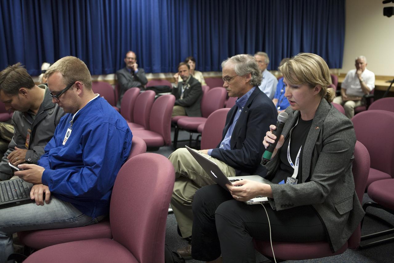 VANDENBERG AIR FORCE BASE, Calif. – Representatives of news and social media outlets are given the opportunity to ask questions of NASA and aerospace contractor management during a post-launch news conference at Vandenberg Air Force Base in California following the successful launch of NASA's Orbiting Carbon Observatory-2, or OCO-2.      Liftoff of OCO-2 from Space Launch Complex 2 aboard a United Launch Alliance Delta II rocket was on schedule at 5:56 a.m. EDT on July 2 following the repair of the pad's water suppression system, which failed on the first launch attempt July 1.  OCO-2 is NASA’s first mission dedicated to studying atmospheric carbon dioxide, the leading human-produced greenhouse gas driving changes in Earth’s climate. OCO-2 will provide a new tool for understanding the human and natural sources of carbon dioxide emissions and the natural "sinks" that absorb carbon dioxide and help control its buildup. The observatory will measure the global geographic distribution of these sources and sinks and study their changes over time. To learn more about OCO-2, visit http://www.nasa.gov/oco2.  Photo credit: NASA/Kim Shiflett