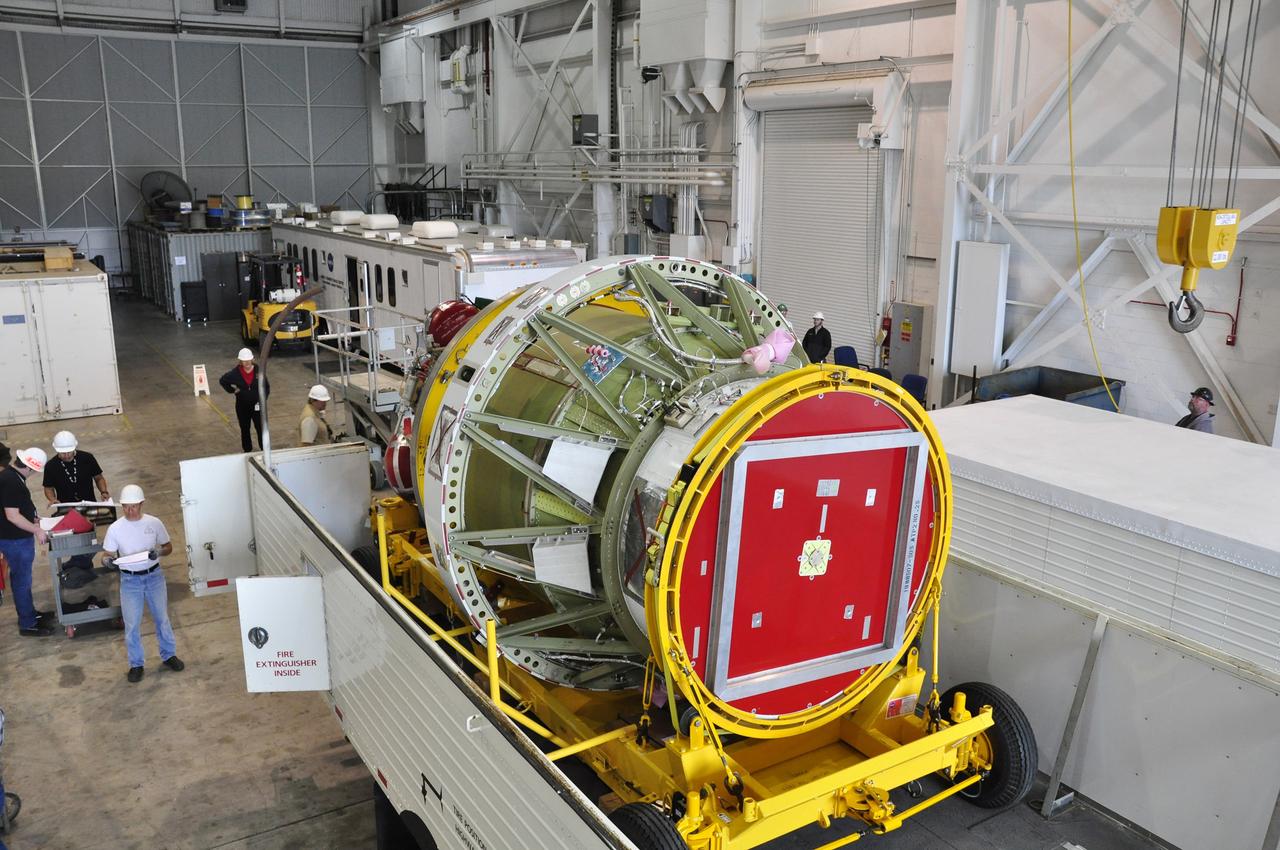 VANDENBERG AIR FORCE BASE, Calif. – Preparations are underway to lift the second stage, or upper stage, of a United Launch Alliance Delta II rocket from its transportation trailer in the Building 836 hangar on south Vandenberg Air Force Base in California. The Delta II rocket will be used to deliver NASA's Soil Moisture Active Passive mission, or SMAP, into orbit from Vandenberg's Space Launch Complex 2. SMAP will provide global measurements of soil moisture and its freeze/thaw state. These measurements will be used to enhance understanding of processes that link the water, energy and carbon cycles, and to extend the capabilities of weather and climate prediction models. SMAP data also will be used to quantify net carbon flux in boreal landscapes and to develop improved flood prediction and drought monitoring capabilities. Launch is scheduled for November 2014. To learn more about SMAP, visit http://smap.jpl.nasa.gov. Photo credit: NASA/Randy Beaudoin