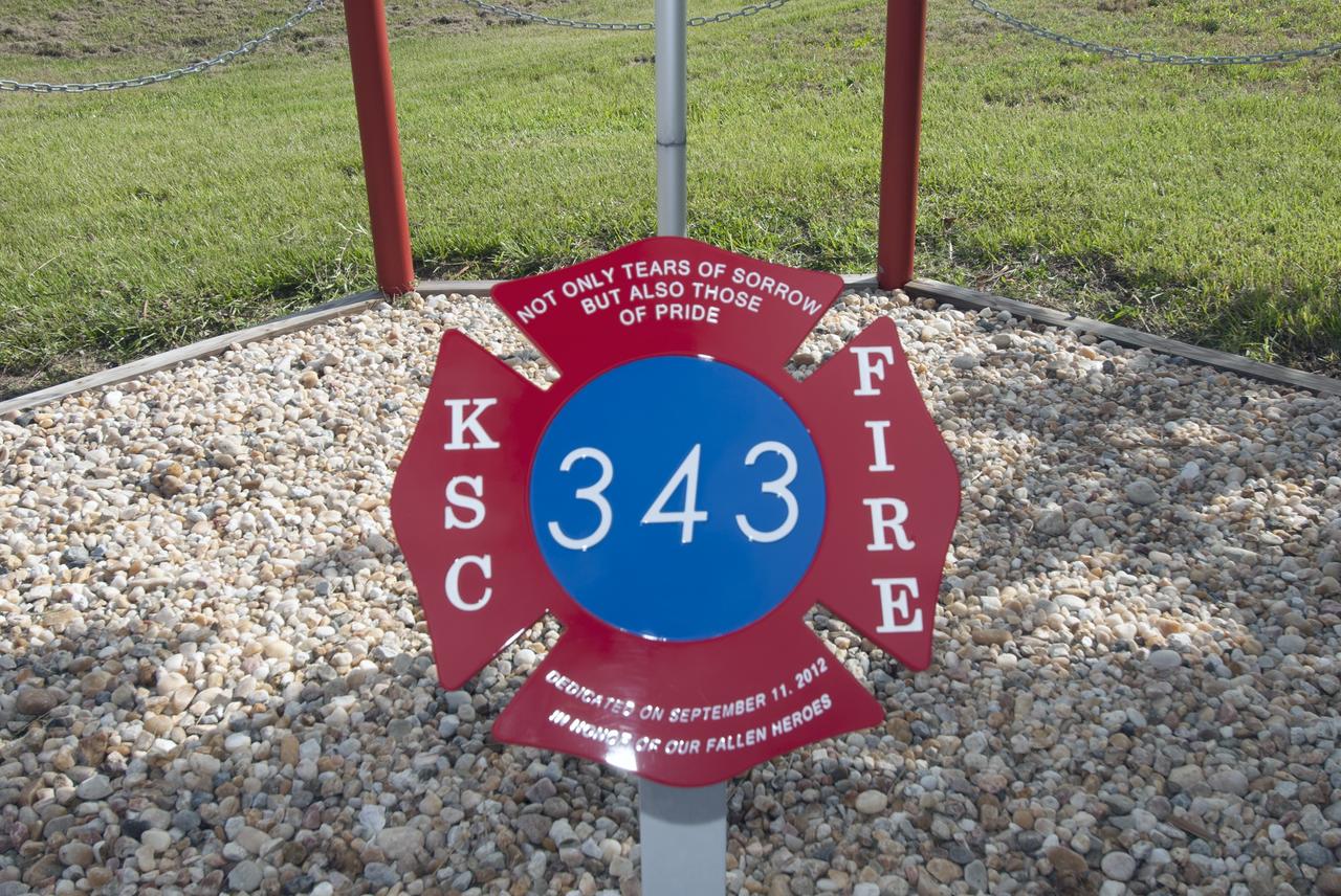 Cape Canaveral, Fla. – At Fire Station 1 at NASA’s Kennedy Space Center in Florida, the 9/11 memorial emblem is shown during a ceremony held by Kennedy’s Fire and Rescue personnel. Kennedy Fire and Rescue Services commemorated the 13th anniversary of 9/11 with a ceremony that included a minute of silence at 10:28 a.m., which was the moment of collapse of the north tower of the World Trade Center. Photo credit: Jim Grossmann