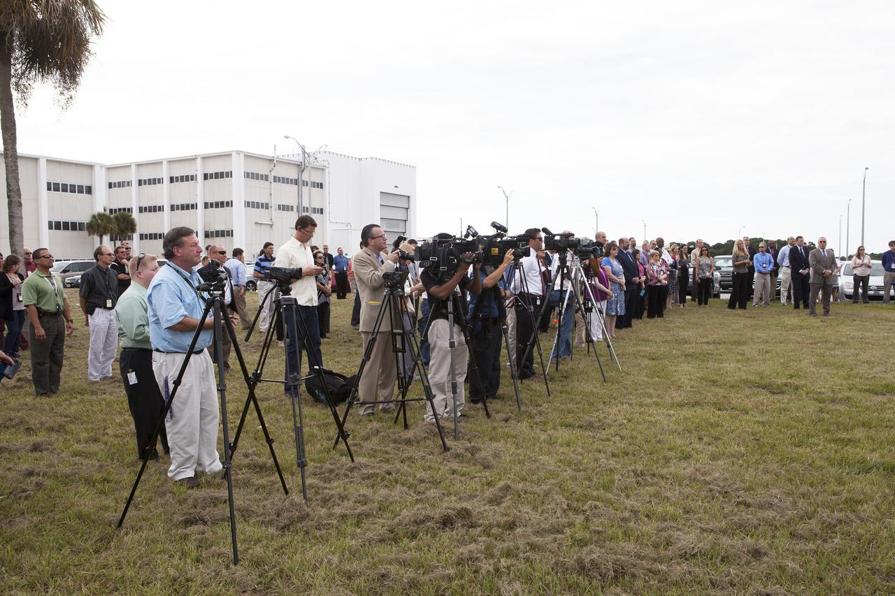 CAPE CANAVERAL, Fla. – Groundbreaking for the new Central Campus took place in the Industrial Area at NASA's Kennedy Space Center in Florida. Members of the media and guests gathered for the groundbreaking ceremony.      Kennedy is transforming into a multi-user, 21st century spaceport supporting both commercial and government users and operations. Central Campus Phase I includes construction of a new Headquarters Building as one of the major components of the strategy. The new Headquarters Building will be a seven-story, 200,000-square-foot facility that will house about 500 NASA civil service and contractor employees. Photo credit: NASA/Kim Shiflett