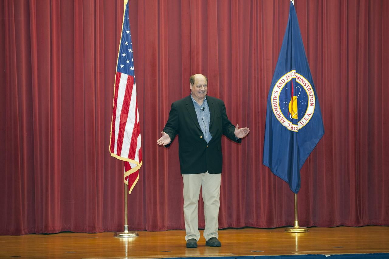 CAPE CANAVERAL, Fla. – Michael Kersjes, author and former special education teacher and football coach from Michigan, speaks to workers during the Disability Awareness and Action Working Group, or DAAWG, event at NASA's Kennedy Space Center in Florida. The theme of his presentation was "Power of the Human Spirit."    Kersjes is the author of the book, "A Smile as Big as the Moon," which told the true story of how he worked to get special education students into Space Camp, a competitive education program at the U.S. Space and Rocket Center in Huntsville, Alabama. His book was made into a movie in 2012. For information on Kennedy's diversity programs, visit http://odeo.ksc.nasa.gov. Photo credit: NASA/Kim Shiflett
