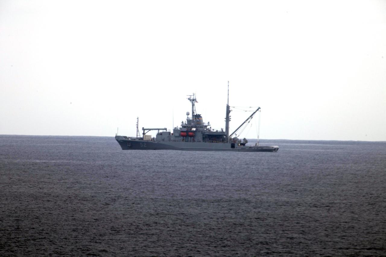 SAN DIEGO, Calif. – On the third day of preparations for recovery of Orion after its splashdown in the Pacific Ocean, the USNS Salvor is in the Pacific Ocean, nearby the USS Anchorage, about 600 miles off the coast of Baja, California. The Salvor will be used to recover Orion in the event that the spacecraft cannot be recovered using the well deck of the USS Anchorage. NASA, Lockheed Martin and U.S. Navy personnel are preparing for recovery of the crew module, forward bay cover and parachutes after the spacecraft's return from space and splashdown in the Pacific Ocean. The Ground Systems Development and Operations Program is leading the recovery efforts.    The first unpiloted flight test of Orion is scheduled to launch Dec. 4 atop a United Launch Alliance Delta IV Heavy rocket. During its two-orbit, 4.5-hour flight, Orion will venture 3,600 miles in altitude and travel nearly 60,000 miles before returning to Earth for a splashdown in the Pacific Ocean. For more information, visit http://www.nasa.gov/orion. Photo credit: NASA/Cory Huston
