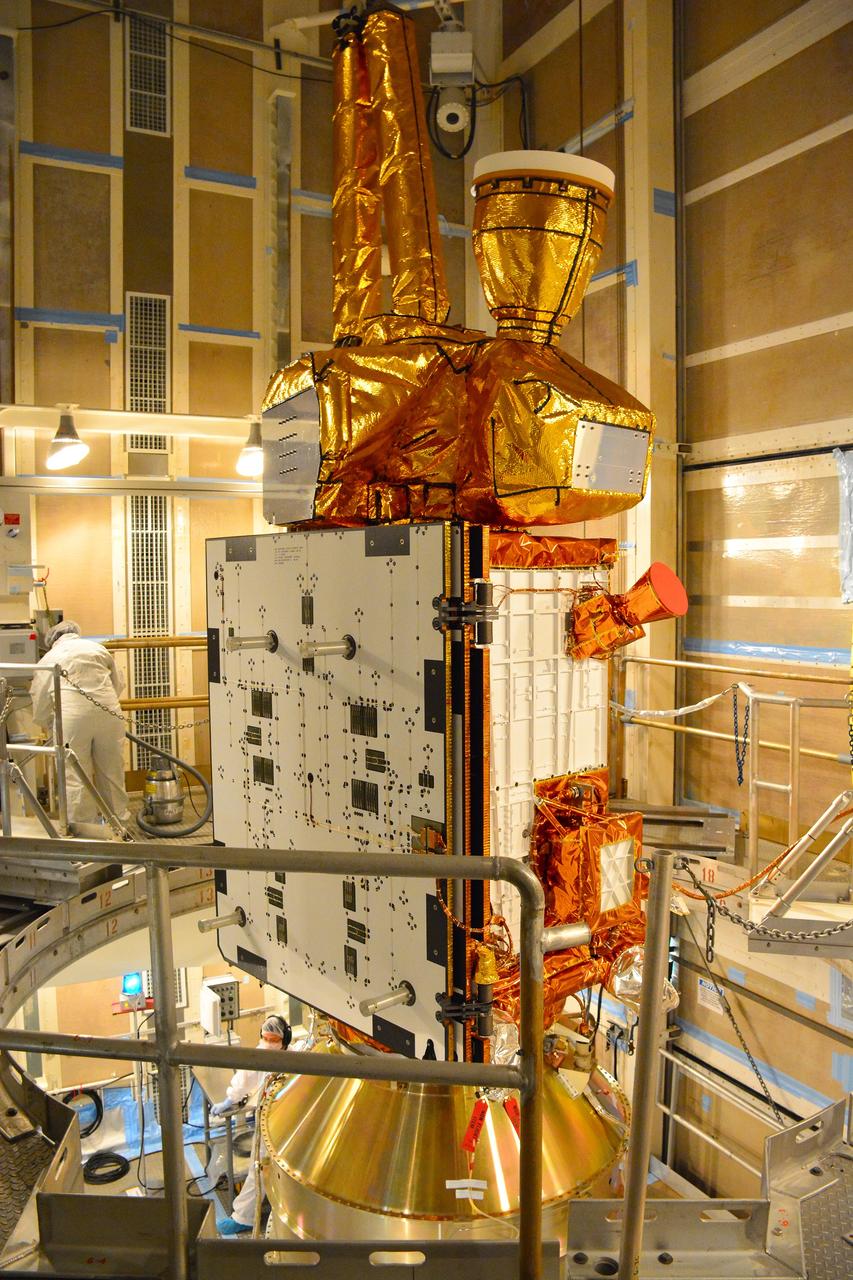 VANDENBERG AIR FORCE BASE, Calif. – At Vandenberg Air Force Base in California, NASA's Soil Moisture Active Passive mission, or SMAP, satellite is mated to its Delta II rocket at Space Launch Complex 2.    SMAP will provide global measurements of soil moisture and its freeze/thaw state. These measurements will be used to enhance understanding of processes that link the water, energy and carbon cycles, and to extend the capabilities of weather and climate prediction models. SMAP data also will be used to quantify net carbon flux in boreal landscapes and to develop improved flood prediction and drought monitoring capabilities. Launch is scheduled for Jan. 29, 2015. To learn more about SMAP, visit http://smap.jpl.nasa.gov Photo credit: NASA/Randy Beaudoin