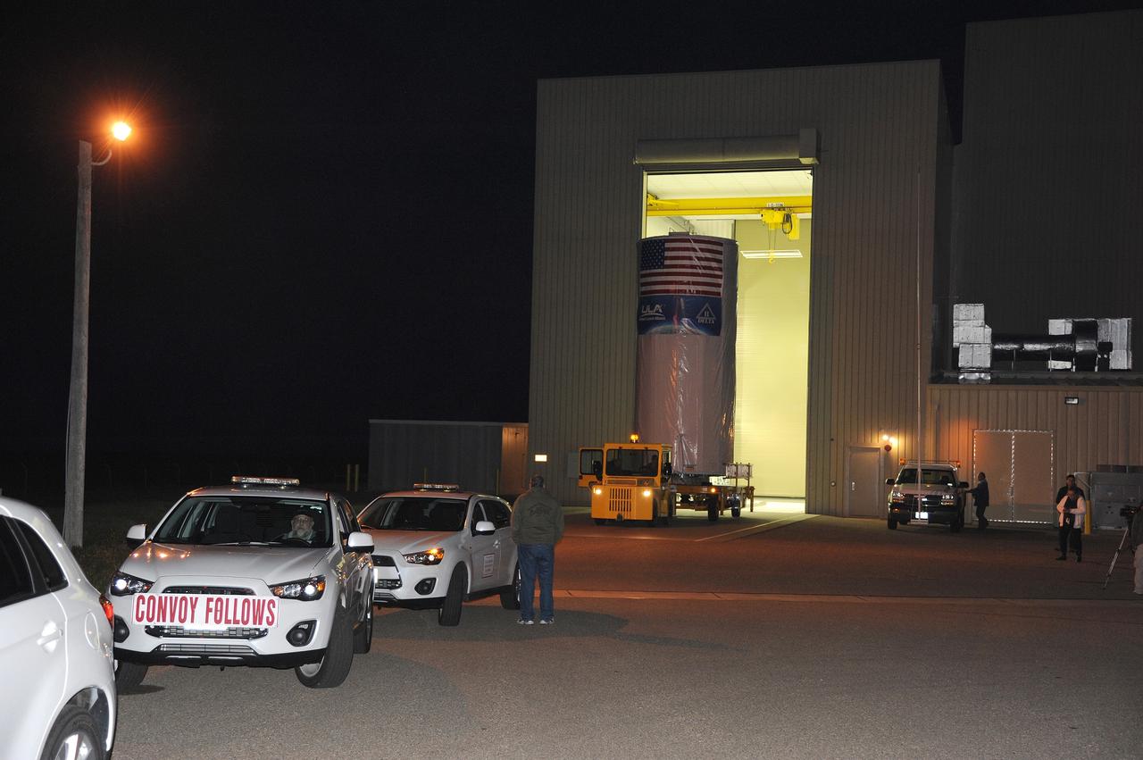 VANDENBERG AFB, California – A convoy assembles to take NASA's SMAP spacecraft from the Astrotech processing facility to Space Launch Complex-2 for placement atop a Delta II rocket for launch. For more, go to www.nasa.gov/smap Photo credit: USAF