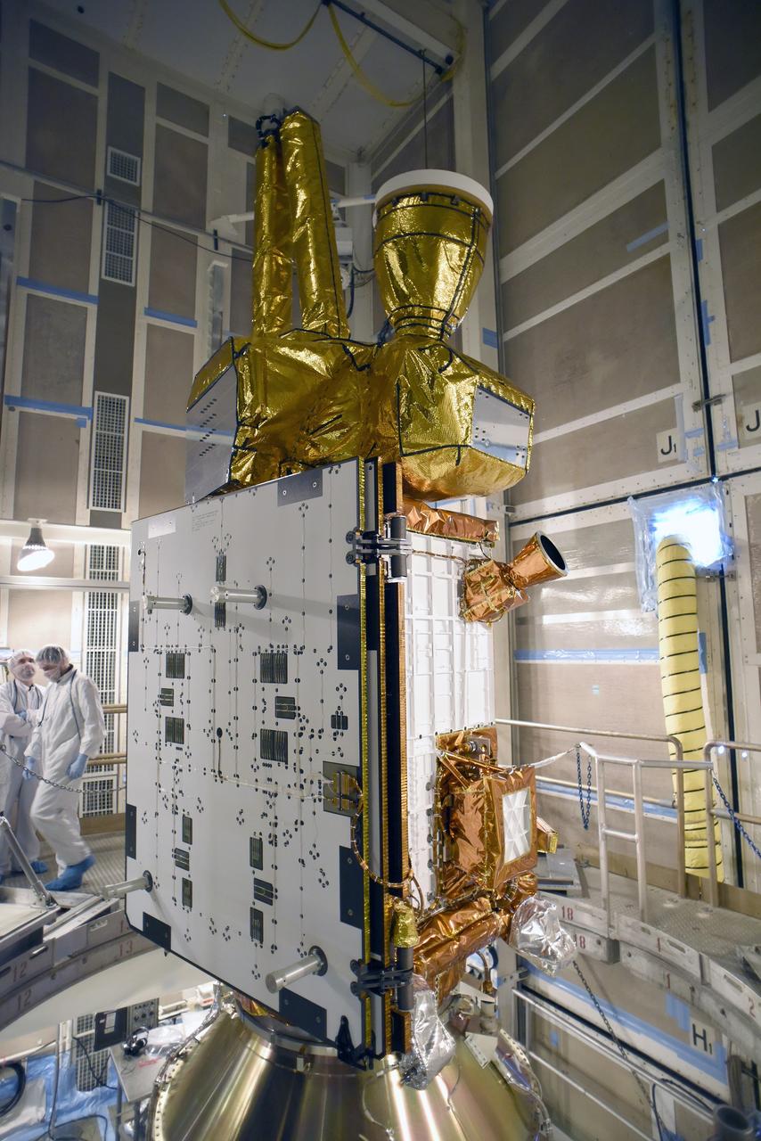 VANDENBERG AFB, California – NASA's SMAP spacecraft inside the service structure at Space Launch Complex-2 at Vandenberg AFB, California. For more, go to www.nasa.gov/smap Photo credit: USAF