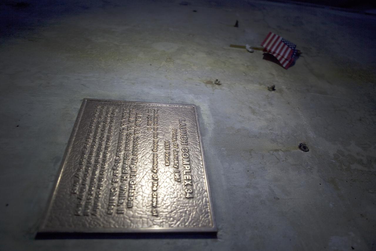 CAPE CANAVERAL, Fla. – A plaque affixed to what remains of the historic gantry on Launch Pad 34 on Cape Canaveral Air Force Station in Florida pays tribute to those who died there in the pursuit of exploration and discovery.    On this day in 1967, a fire erupted on the pad during a preflight test, taking the lives of the Apollo 1 crew, NASA astronauts Virgil Grissom, Edward White and Roger Chaffee. To learn more about Apollo 1 and the crew, visit http://www.nasa.gov/mission_pages/apollo/missions/apollo1.html.  Photo credit: NASA/Ben Smegelsky