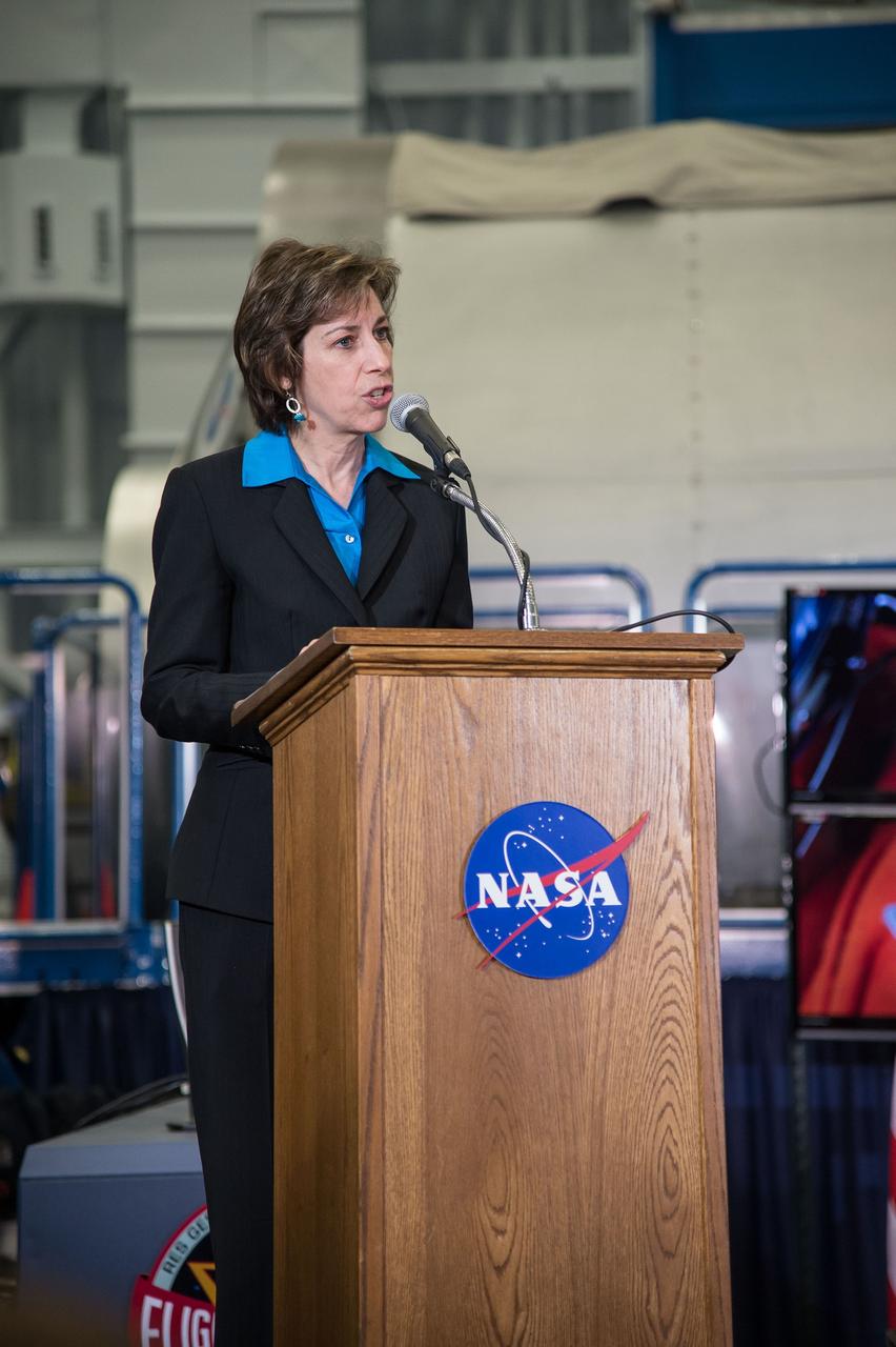 HOUSTON, Texas - jsc2015e031223 - Dr. Ellen Ochoa, director of NASA's Johnson Space Center in Houston, opens NASA's presentation about the agency's Commercial Crew Program highlighting key development activities, test plans and objectives for achieving certification of two American crew transportation systems with NASA Administrator Charlie Bolden, Commercial Crew Program Manager Kathy Lueders, Boeing Space Exploration Vice President and General Manager John Elbon, SpaceX President and Chief Operating Officer Gwynne Shotwell and NASA Astronaut Mike Fincke. Photo credit: NASA/Robert Markowitz