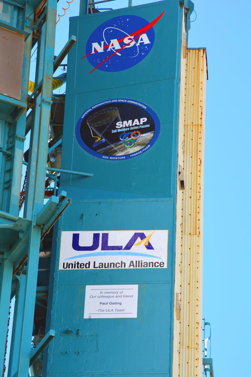 VANDENBERG AFB, California – Detail of mission and NASA logos at Space Launch Complex-2 at Vandenberg AFB, California - the launch site for NASA's SMAP spacecraft. For more, go to www.nasa.gov/smap Photo credit: NASA/Randy Beaudoin