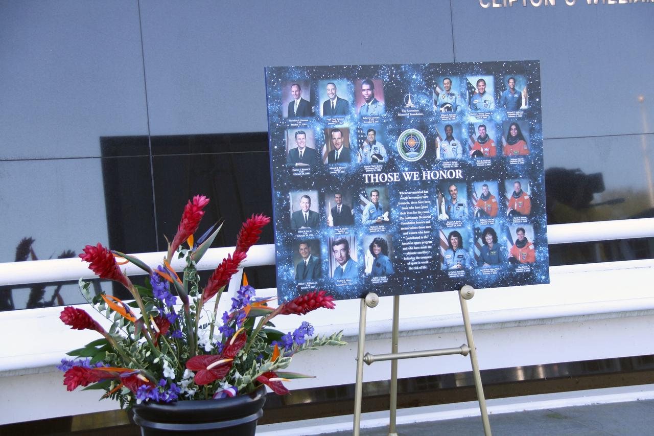 CAPE CANAVERAL, Fla. – NASA’s Kennedy Space Center in Florida paid tribute to the crews of Apollo 1 and space shuttles Challenger and Columbia, as well as other NASA astronauts who lost their lives while furthering the cause of exploration and discovery, during the agency's Day of Remembrance, Jan. 28.  A wreath-laying ceremony was held at the Space Mirror Memorial located in the Kennedy Space Center Visitor Complex. Photo credit: NASA/Jim Grossmann