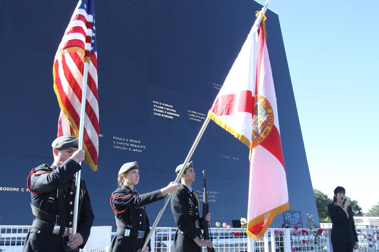 CAPE CANAVERAL, Fla. – NASA’s Kennedy Space Center in Florida paid tribute to the crews of Apollo 1 and space shuttles Challenger and Columbia, as well as other NASA astronauts who lost their lives while furthering the cause of exploration and discovery, during the agency's Day of Remembrance, Jan. 28.  A wreath-laying ceremony was held at the Space Mirror Memorial located in the Kennedy Space Center Visitor Complex. Photo credit: NASA/Jim Grossmann