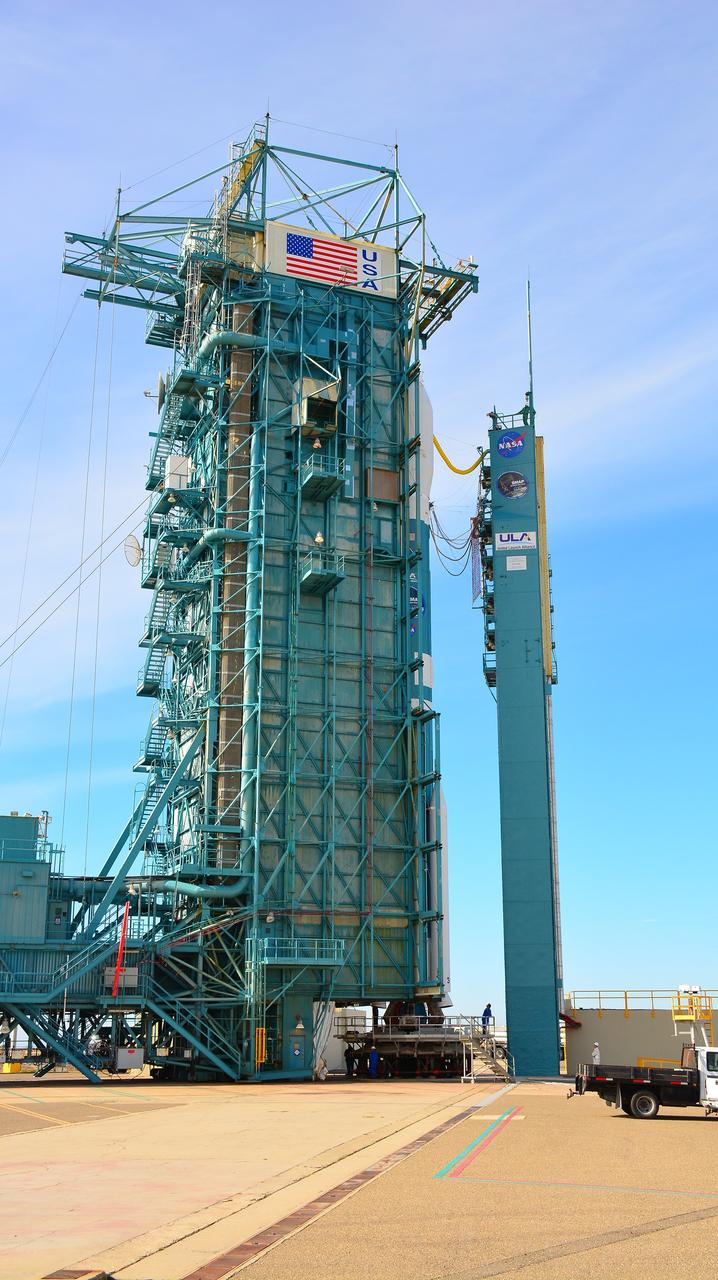 VANDENBERG AIR FORCE BASE, Calif. – The mobile service tower rolls toward the United Launch Alliance Delta II rocket at Space Launch Complex 2 on Vandenberg Air Force Base in California. Aboard the rocket is NOAA's Soil Moisture Active Passive satellite, or SMAP, designed to produce the highest-resolution maps of soil moisture ever obtained from space. Launch was postponed today due to violation of upper-level wind shear constraints. Launch now is targeted for Jan. 31. To learn more about SMAP, visit http://www.nasa.gov/smap. Photo credit: NASA/Randy Beaudoin