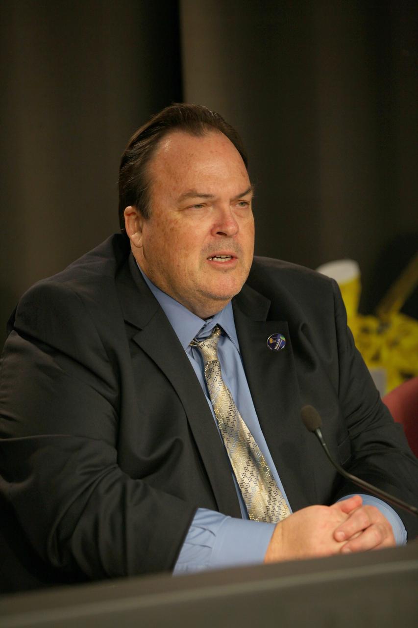 VANDENBERG AIR FORCE BASE, Calif. – Kent Kellogg, SMAP project manager at the Jet Propulsion Laboratory in Pasadena, California, participates in a news conference at Vandenberg Air Force Base in California following NASA's successful launch of the Soil Moisture Active Passive satellite, or SMAP, on its mission to study the Earth's soil moisture. To learn more about SMAP, visit http://www.nasa.gov/smap. Photo credit: NASA/Kim Shiflett