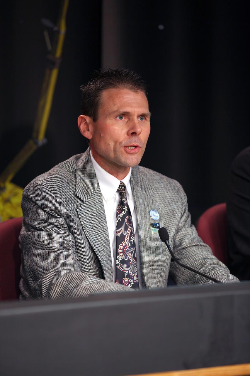 VANDENBERG AIR FORCE BASE, Calif. – Scott Higginbotham, NASA mission manager for Educational Launch of Nanosatellites, or ELaNa-X, at the Kennedy Space Center in Florida, participates in a news conference at Vandenberg Air Force Base in California, following NASA's successful launch of the Soil Moisture Active Passive satellite, or SMAP, on its mission to study the Earth's soil moisture. To learn more about ELaNa, visit http://www.nasa.gov/mission_pages/smallsats/elana. Photo credit: NASA/Kim Shiflett