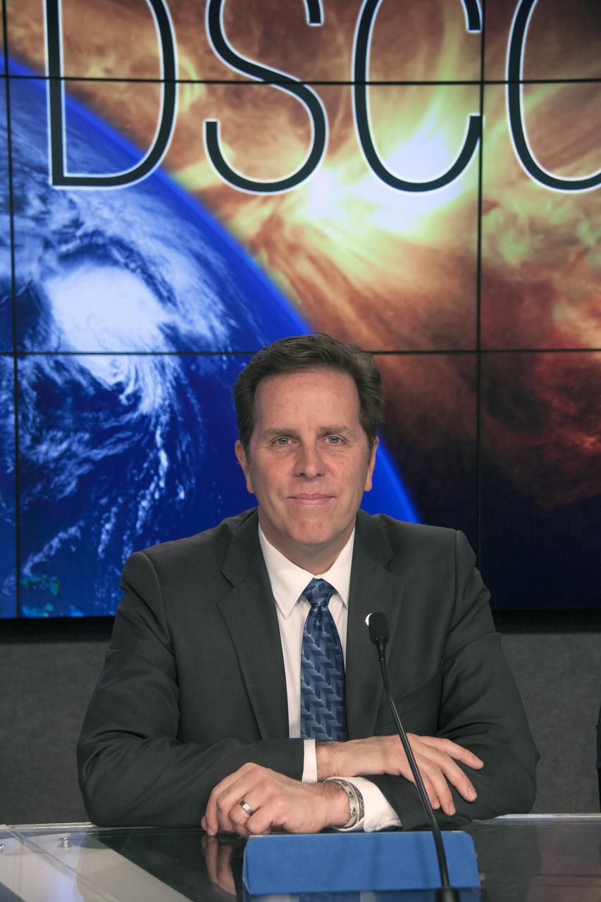 CAPE CANAVERAL, Fla. – Tom Berger, director of the NOAA Space Weather Prediction Center, prepares to brief media on preparations for the liftoff of NOAA’s Deep Space Climate Observatory spacecraft, or DSCOVR. DSCOVR will launch aboard a SpaceX Falcon 9 rocket. The mission is a partnership between NOAA, NASA and the U.S. Air Force. DSCOVR will maintain the nation's real-time solar wind monitoring capabilities which are critical to the accuracy and lead time of NOAA's space weather alerts and forecasts. To learn more about DSCOVR, visit http://www.nesdis.noaa.gov/DSCOVR. Photo credit: NASA/Jim Grossman