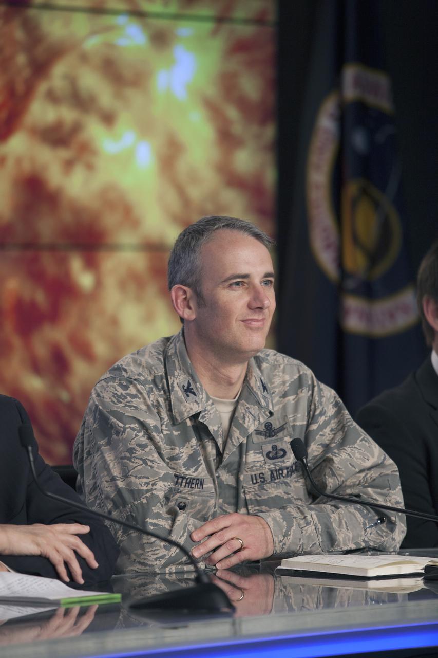CAPE CANAVERAL, Fla. – Col. D. Jason Cothern, Space Demonstrations Division chief at Kirtland Air Force Base in Albuquerque, New Mexico, listens to a question from a member of the news media during a briefing regarding NOAA’s Deep Space Climate Observatory spacecraft, or DSCOVR.   DSCOVR will launch aboard a SpaceX Falcon 9 rocket. The mission is a partnership between NOAA, NASA and the U.S. Air Force. DSCOVR will maintain the nation's real-time solar wind monitoring capabilities which are critical to the accuracy and lead time of NOAA's space weather alerts and forecasts. To learn more about DSCOVR, visit http://www.nesdis.noaa.gov/DSCOVR. Photo credit: NASA/Kim Shiflett