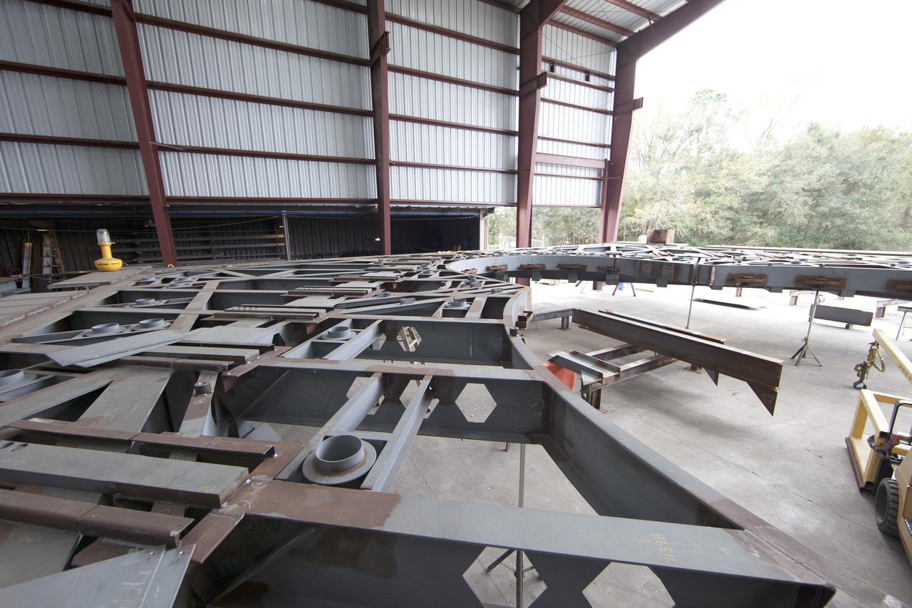 The first of 10 new work platforms is being built up at Sauer Co. in Oak Hill, Florida. When completed, the first platform will be delivered for installation in high bay 3 of the Vehicle Assembly Building at NASA's Kennedy Space Center in Florida. A contract to modify high bay 3 was awarded by NASA to the Hensel Phelps Construction Co. of Orlando, Florida in March 2014. Sauer is a subcontractor to Hensel Phelps. The Ground Systems Development and Operations Program is overseeing upgrades and modifications to the high bay to support processing of NASA's Space Launch System and Orion spacecraft, and other exploration vehicles. Photo credit: NASA/Ben Smegelsky