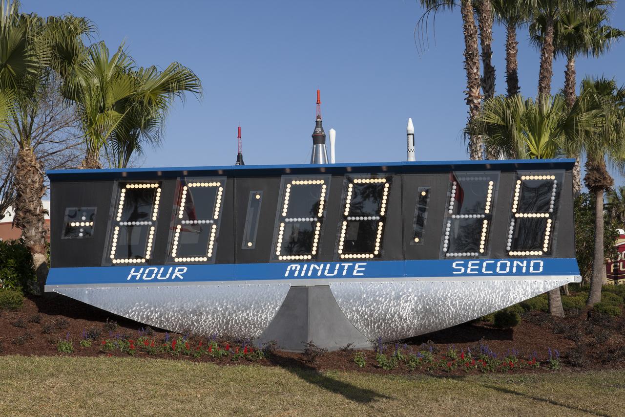 The newest display at the Kennedy Space Center Visitor Complex is the spaceport's historic countdown clock. It is now located at the entrance to the visitor complex. The clock was set up at the space center's Press Site and used from the launch of Apollo 12 on Nov. 14, 1969 to the final space shuttle mission, STS-135, launched on July 8, 2011. The old countdown clock was replaced in 2014 with a modern light emitting diode, or LED, display.