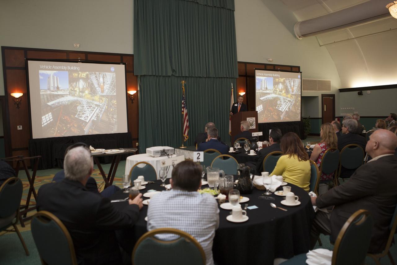 Bob Cabana, director of NASA's Kennedy Space Center in Florida, updates the National Space Club Florida Committee about Kennedy's future as the premier launch center for NASA and other users during a luncheon in Cape Canaveral.
