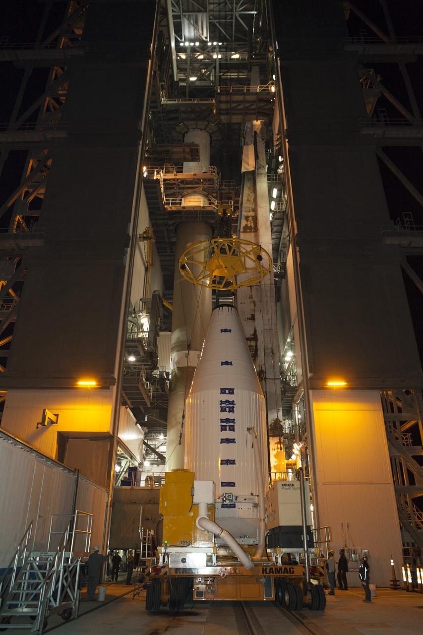 Encapsulated inside its payload fairing, the Cygnus spacecraft for the upcoming Orbital ATK Commercial Resupply Services-6 mission arrives at the Vertical Integration Facility at Launch Complex-41 at Cape Canaveral Air Force Station where it will be mounted atop a United Launch Alliance Atlas V rocket. The Cygnus is scheduled to lift off atop a United Launch Alliance Atlas V rocket on March 22 to deliver hardware and supplies to the International Space Station.