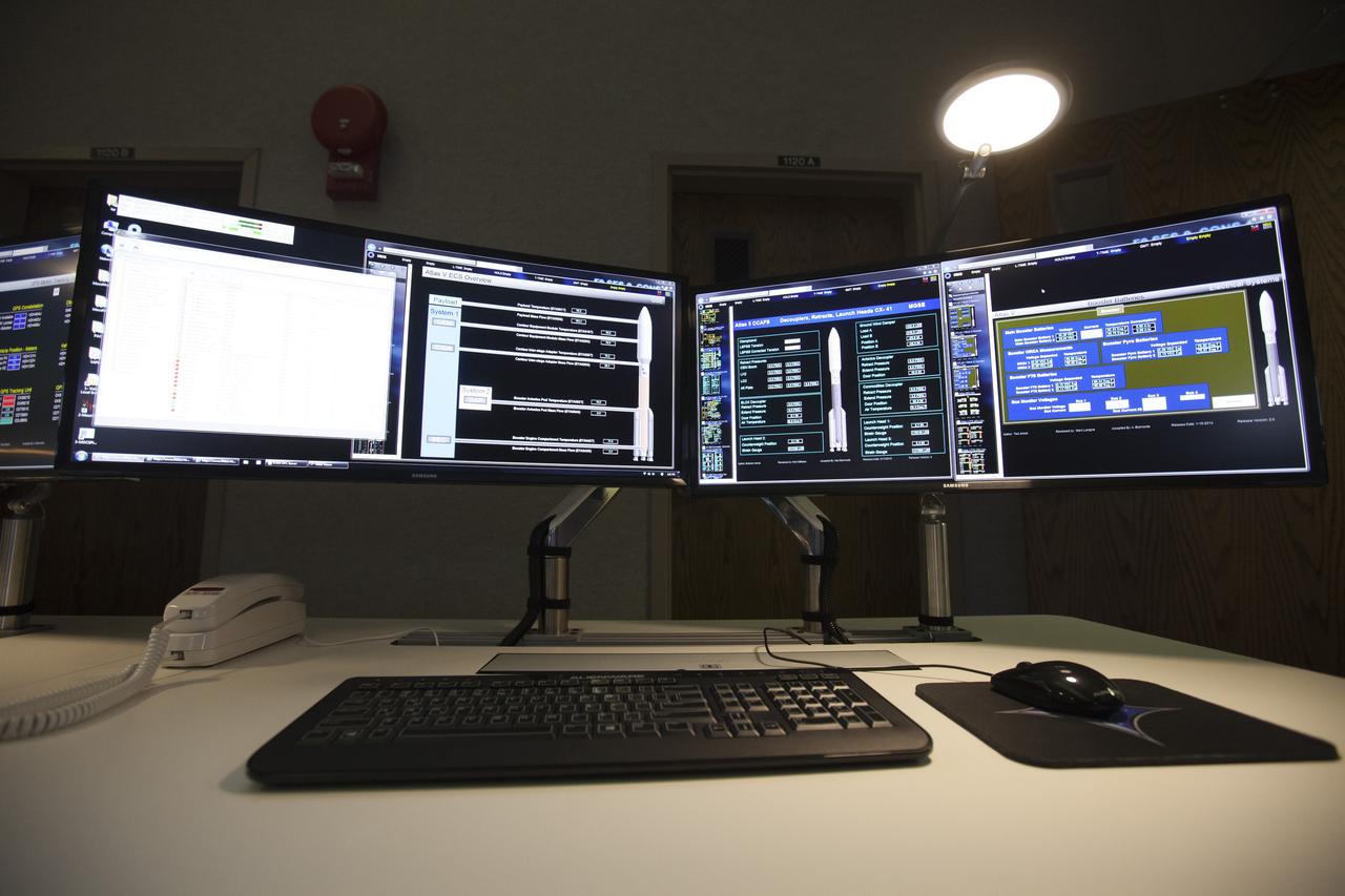 Photos of the Launch Vehicle Data Center (LVDC) in Hangar AE -  Room #1 of LVDC - showing the engineering consule upgrades.