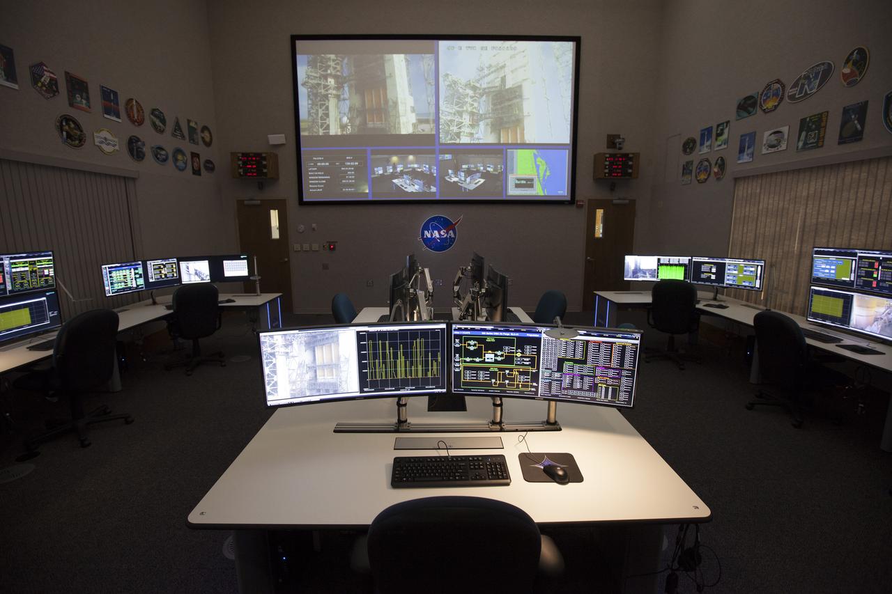 Photos of the Launch Vehicle Data Center (LVDC) in Hangar AE -  Room #2 of LVDC - showing the engineering consule upgrades.