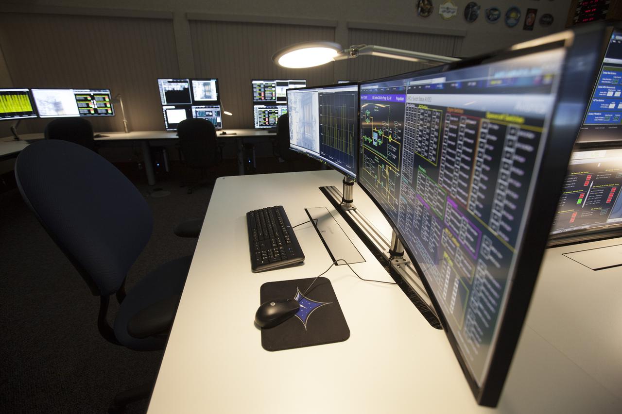 Photos of the Launch Vehicle Data Center (LVDC) in Hangar AE -  Room #2 of LVDC - showing the engineering consule upgrades.