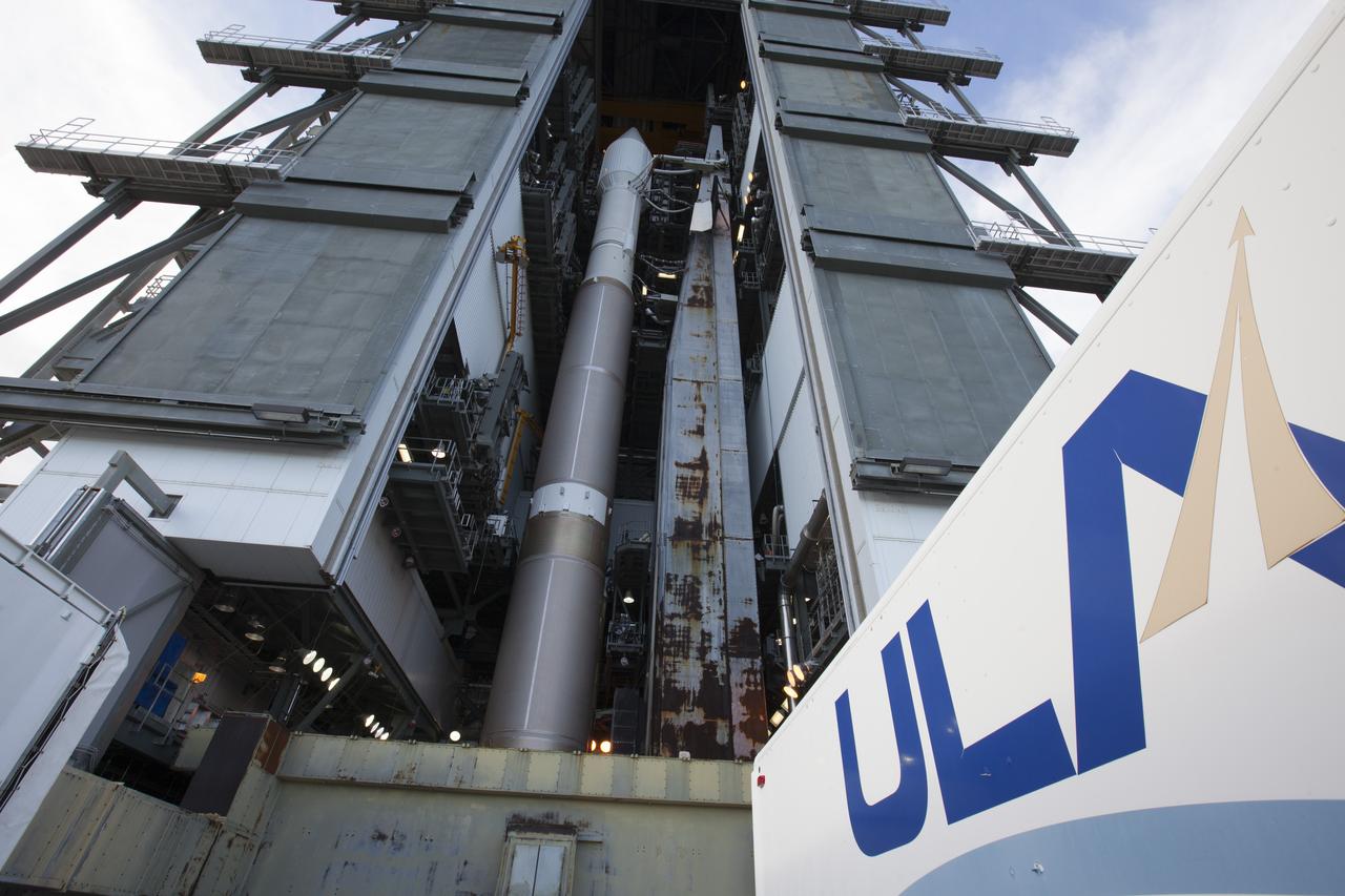 A United Launch Alliance Atlas V rocket is prepared for its move from the Vertical Integration Facility to the launch pad at Cape Canaveral Air Force Station's Space Launch Complex 41. A Cygnus spacecraft is scheduled to deliver 7,700 pounds of supplies and research experiments on the Orbital ATK CRS-6 mission to the International Space Station.