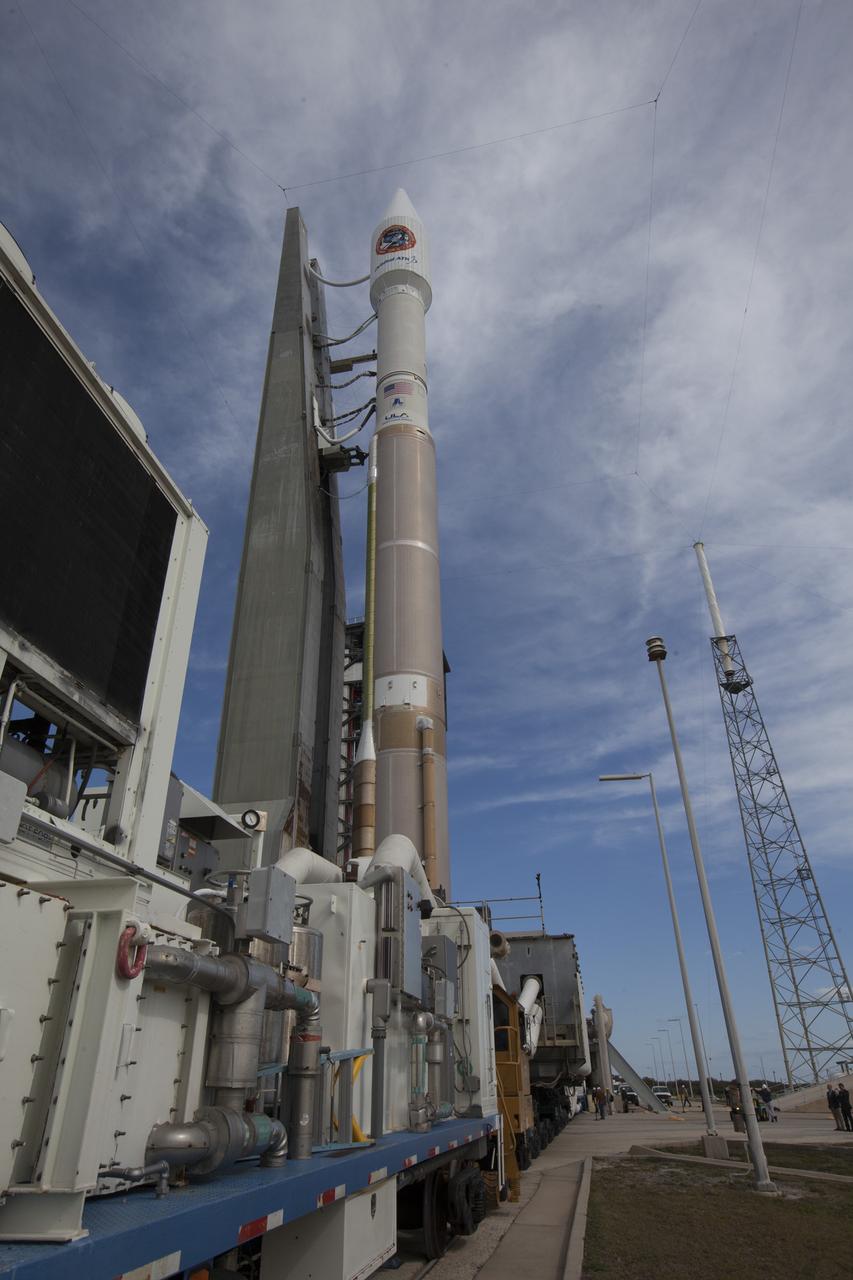 A United Launch Alliance Atlas V rocket is moved from the Vertical Integration Facility to the launch pad at Cape Canaveral Air Force Station's Space Launch Complex 41. A Cygnus spacecraft is scheduled to deliver 7,700 pounds of supplies and research experiments on the Orbital ATK CRS-6 mission to the International Space Station.