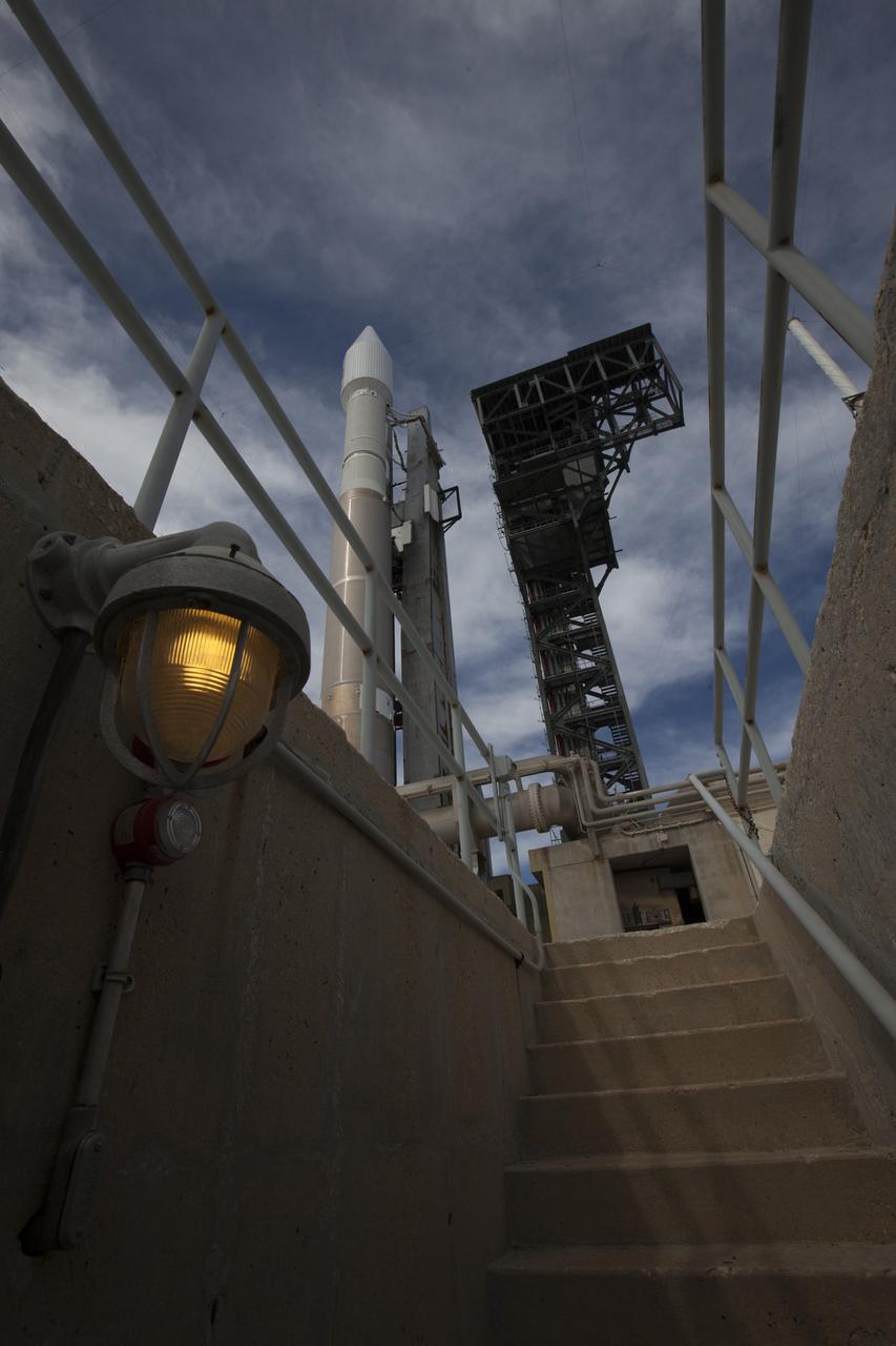 At Cape Canaveral Air Force Station's Space Launch Complex 41, a United Launch Alliance Atlas V rocket with a single-engine Centaur upper stage stands ready to boost an Orbital ATK Cygnus spacecraft on a resupply mission to the International Space Station. Science payloads include the second generation of a portable onboard printer to demonstrate three-dimensional printing, an instrument for first space-based observations of the chemical composition of meteors entering Earth’s atmosphere and an experiment to study how fires burn in microgravity.