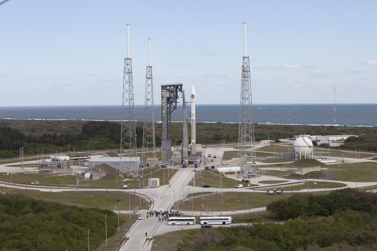 At Cape Canaveral Air Force Station's Space Launch Complex 41, a United Launch Alliance Atlas V rocket with a single-engine Centaur upper stage stands ready to boost an Orbital ATK Cygnus spacecraft on a resupply mission to the International Space Station. Science payloads include the second generation of a portable onboard printer to demonstrate three-dimensional printing, an instrument for first space-based observations of the chemical composition of meteors entering Earth’s atmosphere and an experiment to study how fires burn in microgravity.