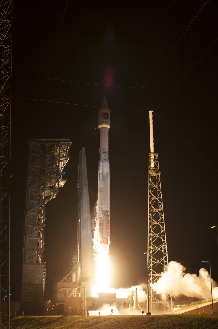 A United Launch Alliance Atlas V rocket lifts off from Space Launch Complex 41 at Cape Canaveral Air Force Station carrying an Orbital ATK Cygnus resupply spacecraft on a commercial resupply services mission to the International Space Station. Liftoff was at 11:05 p.m. EDT. Cygnus will deliver the second generation of a portable onboard printer to demonstrate 3-D printing, an instrument for first space-based observations of the chemical composition of meteors entering Earth’s atmosphere and an experiment to study how fires burn in microgravity.