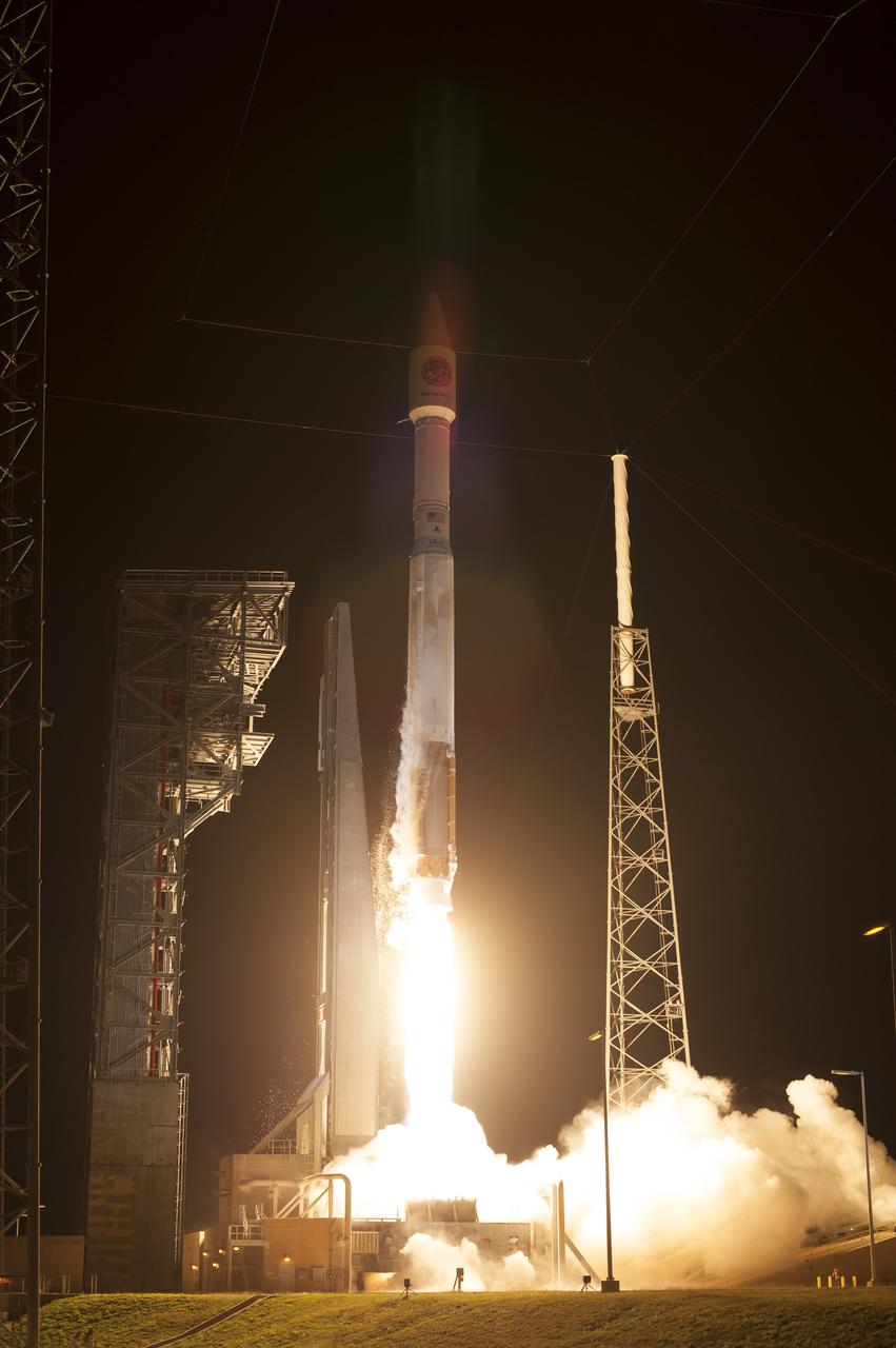 A United Launch Alliance Atlas V rocket lifts off from Space Launch Complex 41 at Cape Canaveral Air Force Station carrying an Orbital ATK Cygnus resupply spacecraft on a commercial resupply services mission to the International Space Station. Liftoff was at 11:05 p.m. EDT. Cygnus will deliver the second generation of a portable onboard printer to demonstrate 3-D printing, an instrument for first space-based observations of the chemical composition of meteors entering Earth’s atmosphere and an experiment to study how fires burn in microgravity.