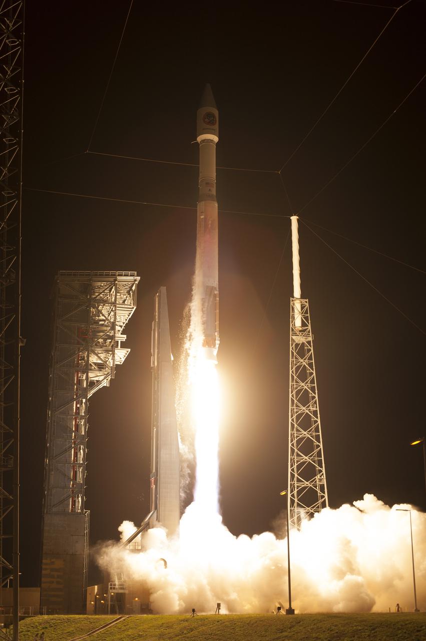A United Launch Alliance Atlas V rocket lifts off from Space Launch Complex 41 at Cape Canaveral Air Force Station carrying an Orbital ATK Cygnus resupply spacecraft on a commercial resupply services mission to the International Space Station. Liftoff was at 11:05 p.m. EDT. Cygnus will deliver the second generation of a portable onboard printer to demonstrate 3-D printing, an instrument for first space-based observations of the chemical composition of meteors entering Earth’s atmosphere and an experiment to study how fires burn in microgravity.