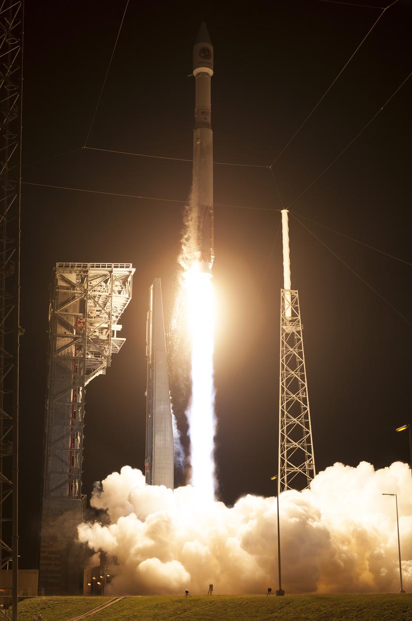 A United Launch Alliance Atlas V rocket lifts off from Space Launch Complex 41 at Cape Canaveral Air Force Station carrying an Orbital ATK Cygnus resupply spacecraft on a commercial resupply services mission to the International Space Station. Liftoff was at 11:05 p.m. EDT. Cygnus will deliver the second generation of a portable onboard printer to demonstrate 3-D printing, an instrument for first space-based observations of the chemical composition of meteors entering Earth’s atmosphere and an experiment to study how fires burn in microgravity.