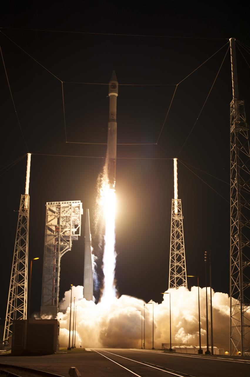 A United Launch Alliance Atlas V rocket lifts off from Space Launch Complex 41 at Cape Canaveral Air Force Station carrying an Orbital ATK Cygnus resupply spacecraft on a commercial resupply services mission to the International Space Station. Liftoff was at 11:05 p.m. EDT. Cygnus will deliver the second generation of a portable onboard printer to demonstrate 3-D printing, an instrument for first space-based observations of the chemical composition of meteors entering Earth’s atmosphere and an experiment to study how fires burn in microgravity.