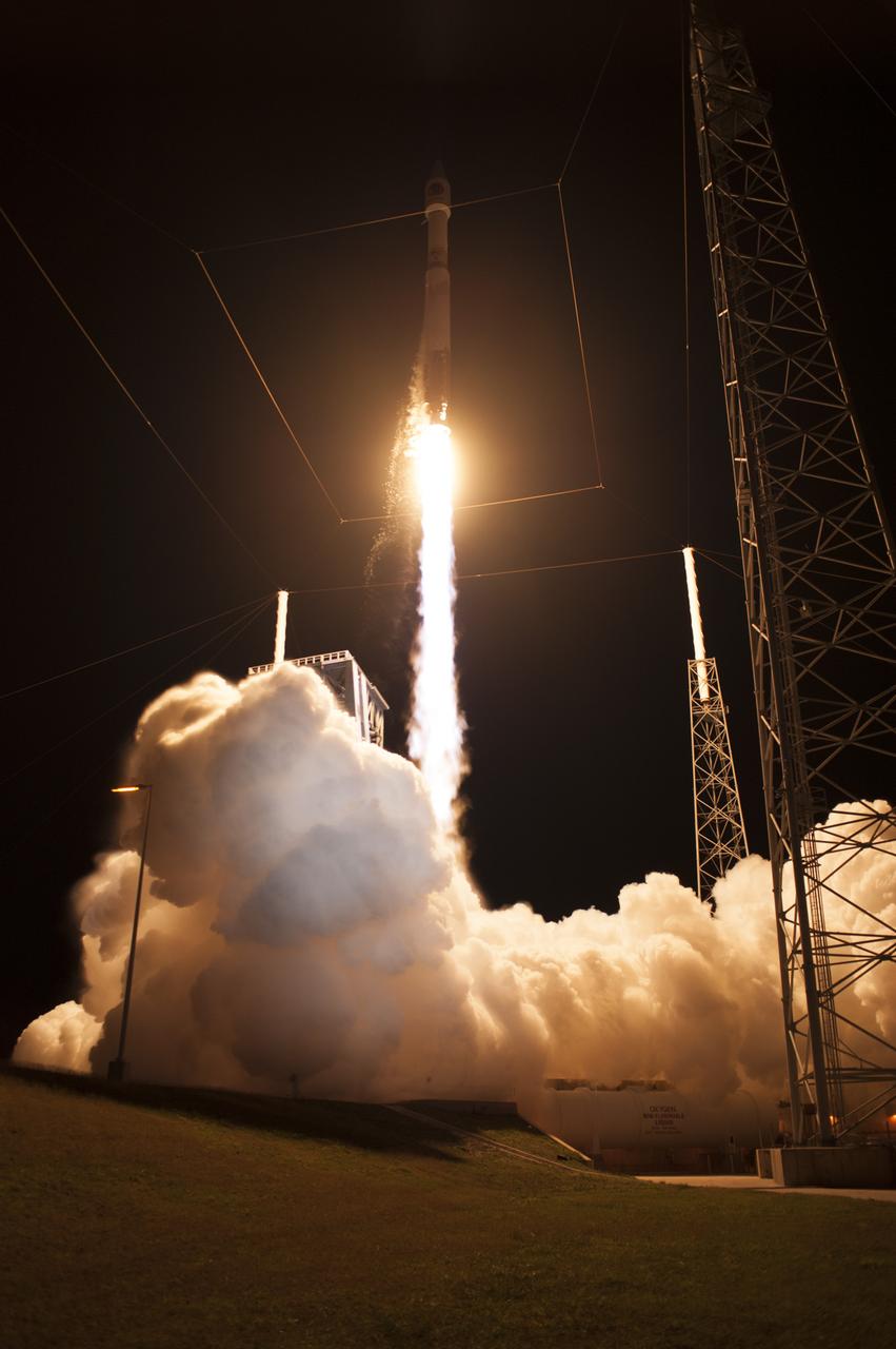 A United Launch Alliance Atlas V rocket lifts off from Space Launch Complex 41 at Cape Canaveral Air Force Station in Florida carrying an Orbital ATK Cygnus resupply spacecraft on a commercial resupply services mission to the International Space Station. Liftoff was at 11:05 p.m. EDT. Cygnus will deliver the second generation of a portable onboard printer to demonstrate 3-D printing, an instrument for first space-based observations of the chemical composition of meteors entering Earth’s atmosphere and an experiment to study how fires burn in microgravity. 