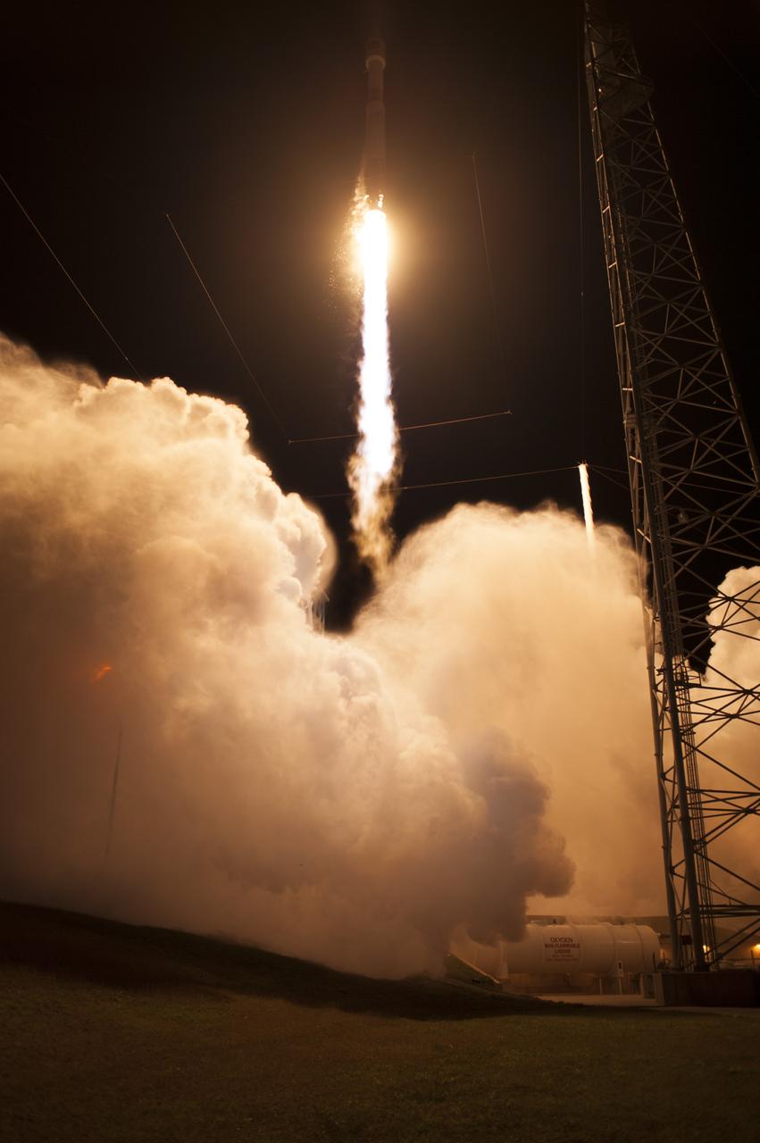 A United Launch Alliance Atlas V rocket lifts off from Space Launch Complex 41 at Cape Canaveral Air Force Station in Florida carrying an Orbital ATK Cygnus resupply spacecraft on a commercial resupply services mission to the International Space Station. Liftoff was at 11:05 p.m. EDT. Cygnus will deliver the second generation of a portable onboard printer to demonstrate 3-D printing, an instrument for first space-based observations of the chemical composition of meteors entering Earth’s atmosphere and an experiment to study how fires burn in microgravity. 