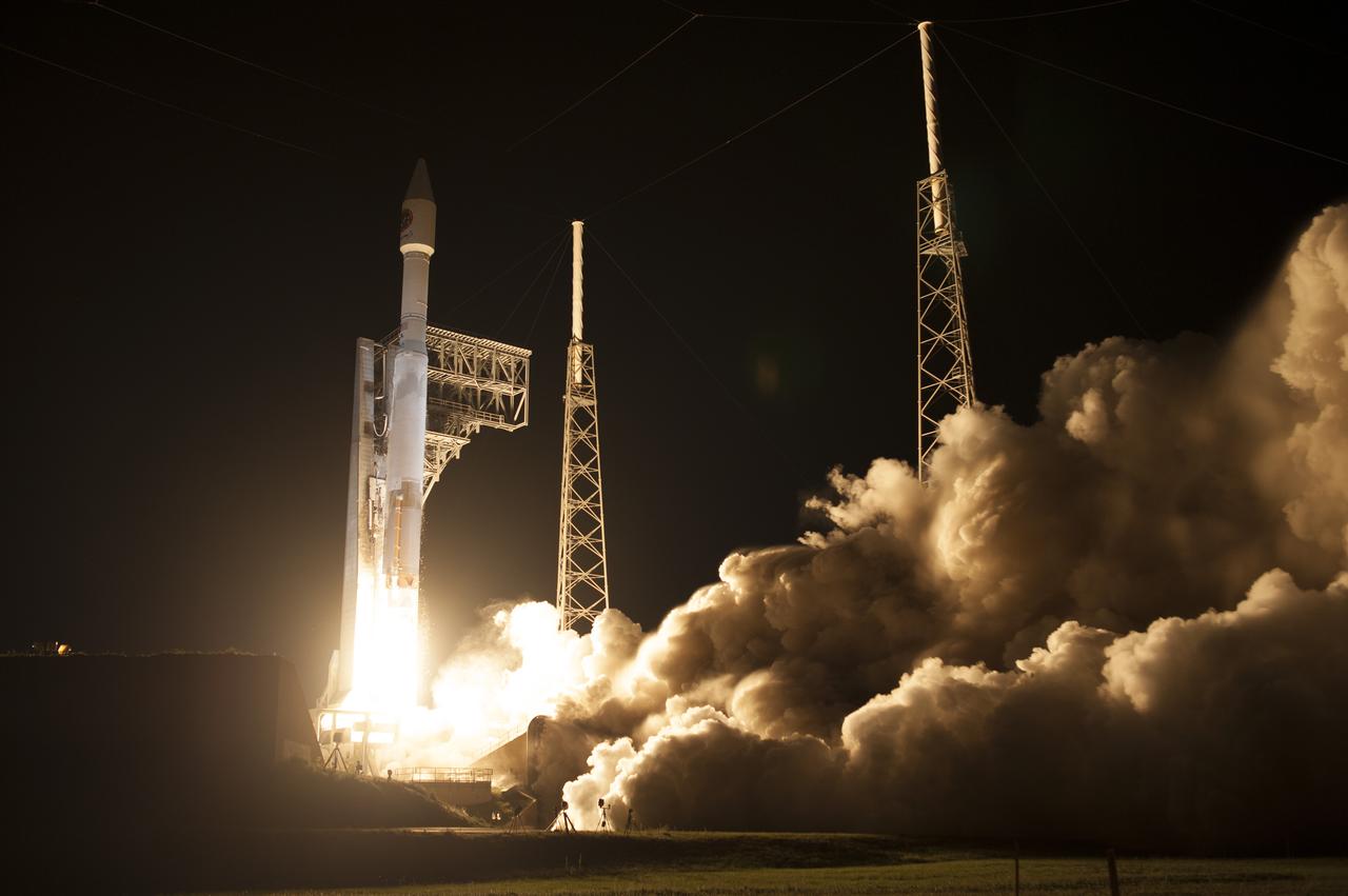 A United Launch Alliance Atlas V rocket lifts off from Space Launch Complex 41 at Cape Canaveral Air Force Station in Florida carrying an Orbital ATK Cygnus resupply spacecraft on a commercial resupply services mission to the International Space Station. Liftoff was at 11:05 p.m. EDT. Cygnus will deliver the second generation of a portable onboard printer to demonstrate 3-D printing, an instrument for first space-based observations of the chemical composition of meteors entering Earth’s atmosphere and an experiment to study how fires burn in microgravity. 