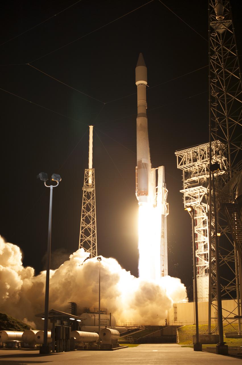 A United Launch Alliance Atlas V rocket lifts off from Space Launch Complex 41 at Cape Canaveral Air Force Station in Florida carrying an Orbital ATK Cygnus resupply spacecraft on a commercial resupply services mission to the International Space Station. Liftoff was at 11:05 p.m. EDT. Cygnus will deliver the second generation of a portable onboard printer to demonstrate 3-D printing, an instrument for first space-based observations of the chemical composition of meteors entering Earth’s atmosphere and an experiment to study how fires burn in microgravity. 