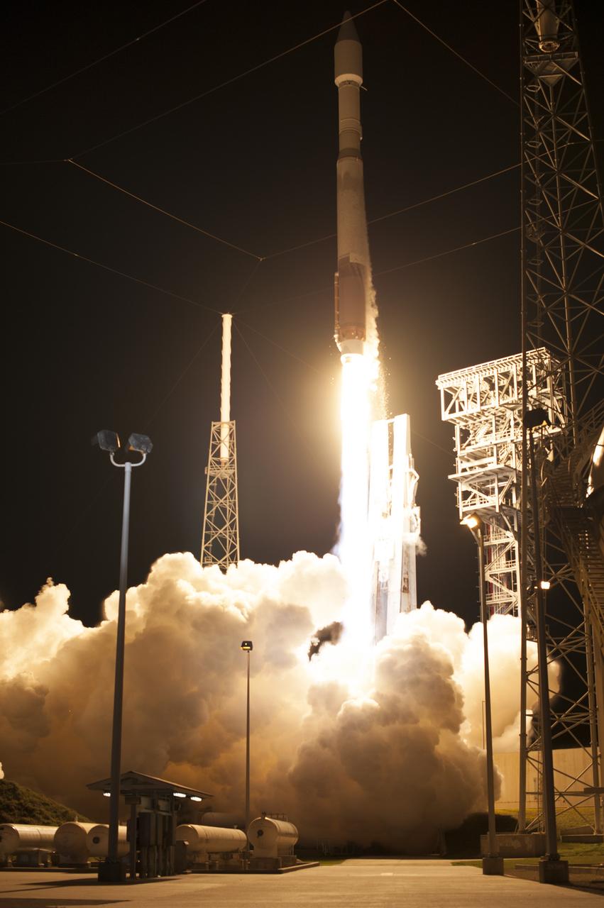 A United Launch Alliance Atlas V rocket lifts off from Space Launch Complex 41 at Cape Canaveral Air Force Station in Florida carrying an Orbital ATK Cygnus resupply spacecraft on a commercial resupply services mission to the International Space Station. Liftoff was at 11:05 p.m. EDT. Cygnus will deliver the second generation of a portable onboard printer to demonstrate 3-D printing, an instrument for first space-based observations of the chemical composition of meteors entering Earth’s atmosphere and an experiment to study how fires burn in microgravity.